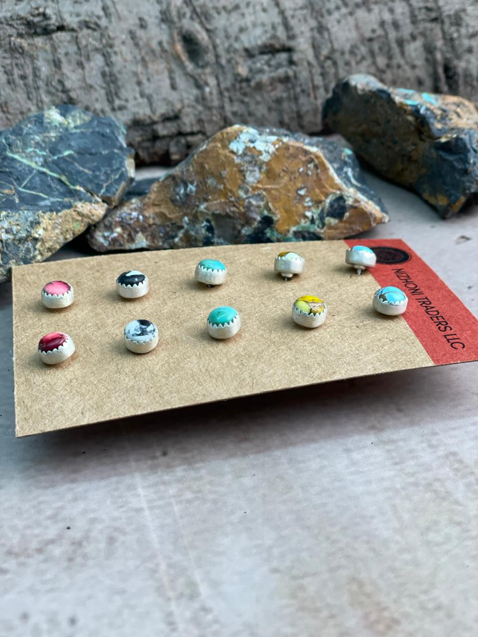 Handmade Sterling Silver Multi Stone Post Studs Earrings Set