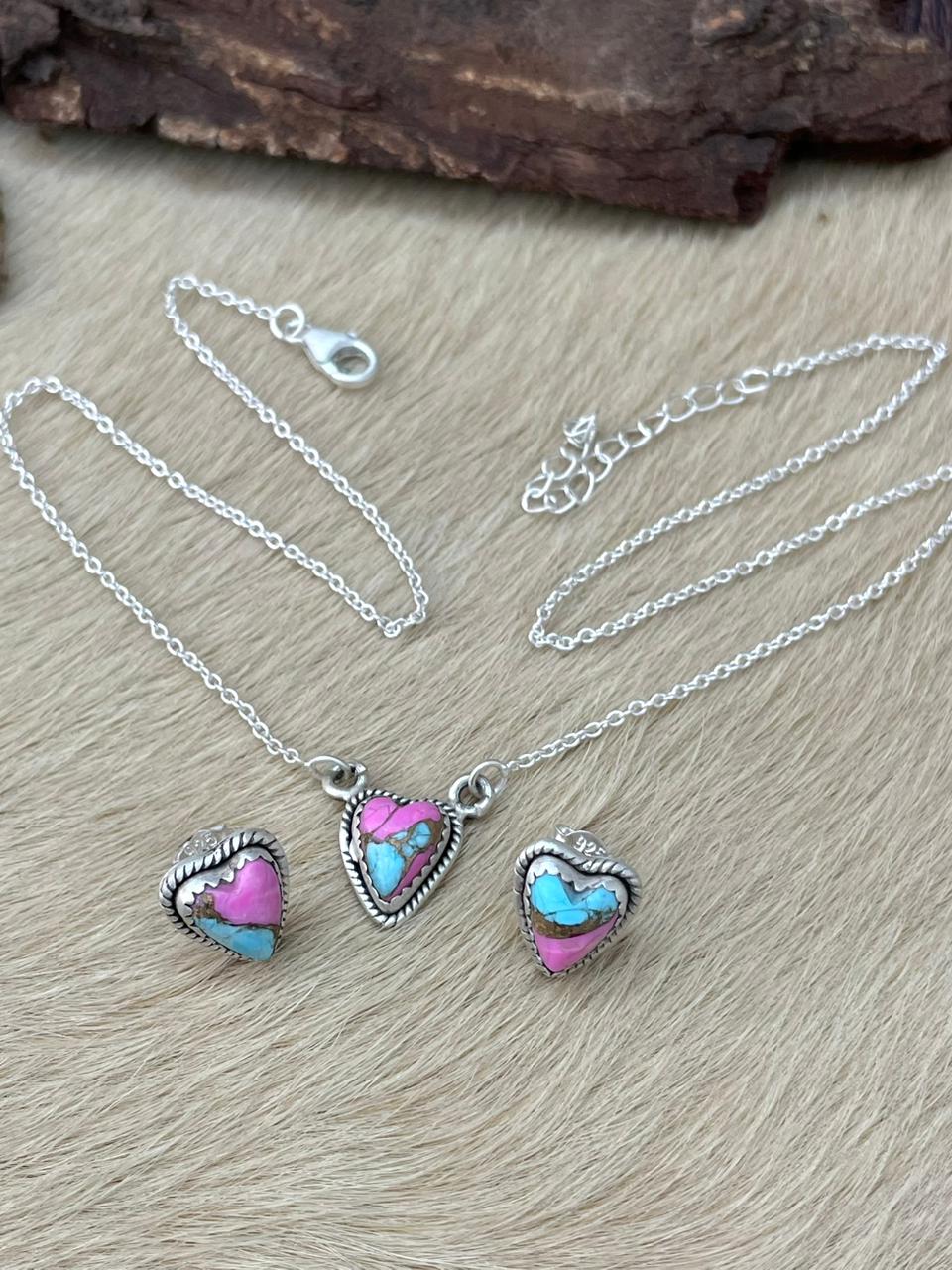 Handmade Sterling Silver Cotton Candy Necklace Earrings Set "Signed Nizhoni"