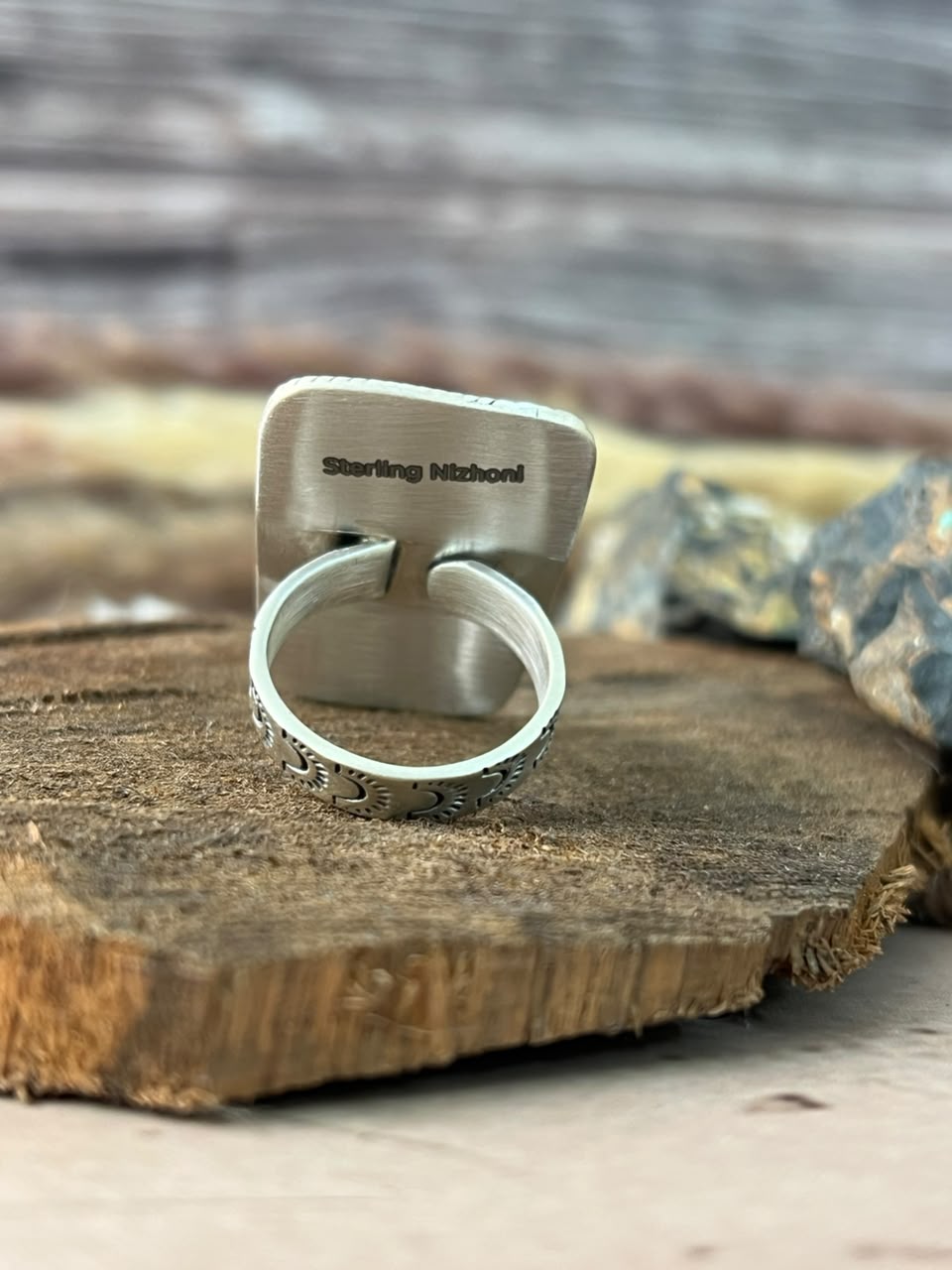 Handmade Sterling Silver Kingman Turquoise Adjustable Ring Signed Nizhoni