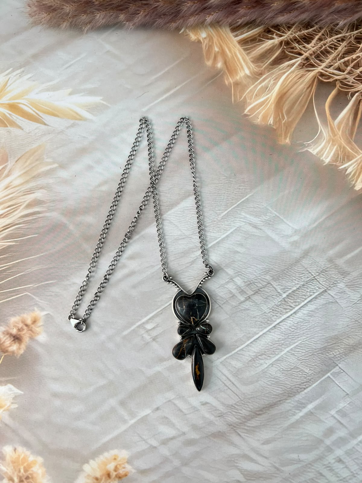 Handmade Sterling Silver Blackjack Turquoise Collection: Necklace Signed Nizhoni