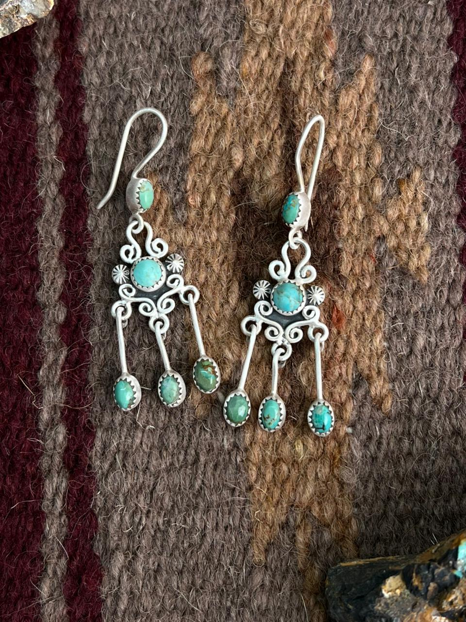 Handmade Sterling Silver Kingman Turquoise Hook Dangle Earrings "Signed Nizhoni"