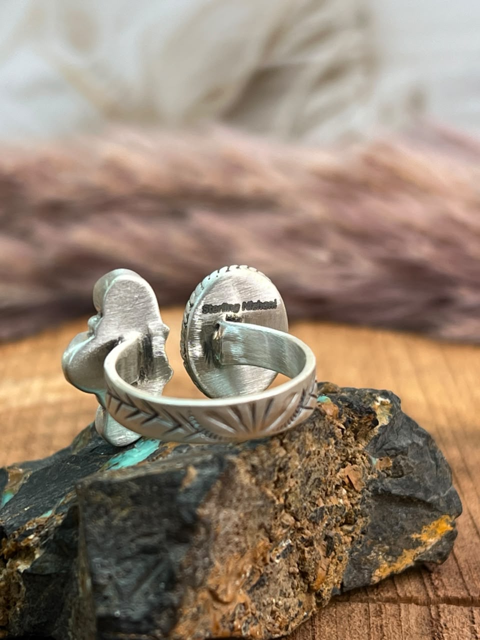 Handmade Sterling Silver Egyptian Turquoise Collection: Adjustable Ring Signed Nizhoni