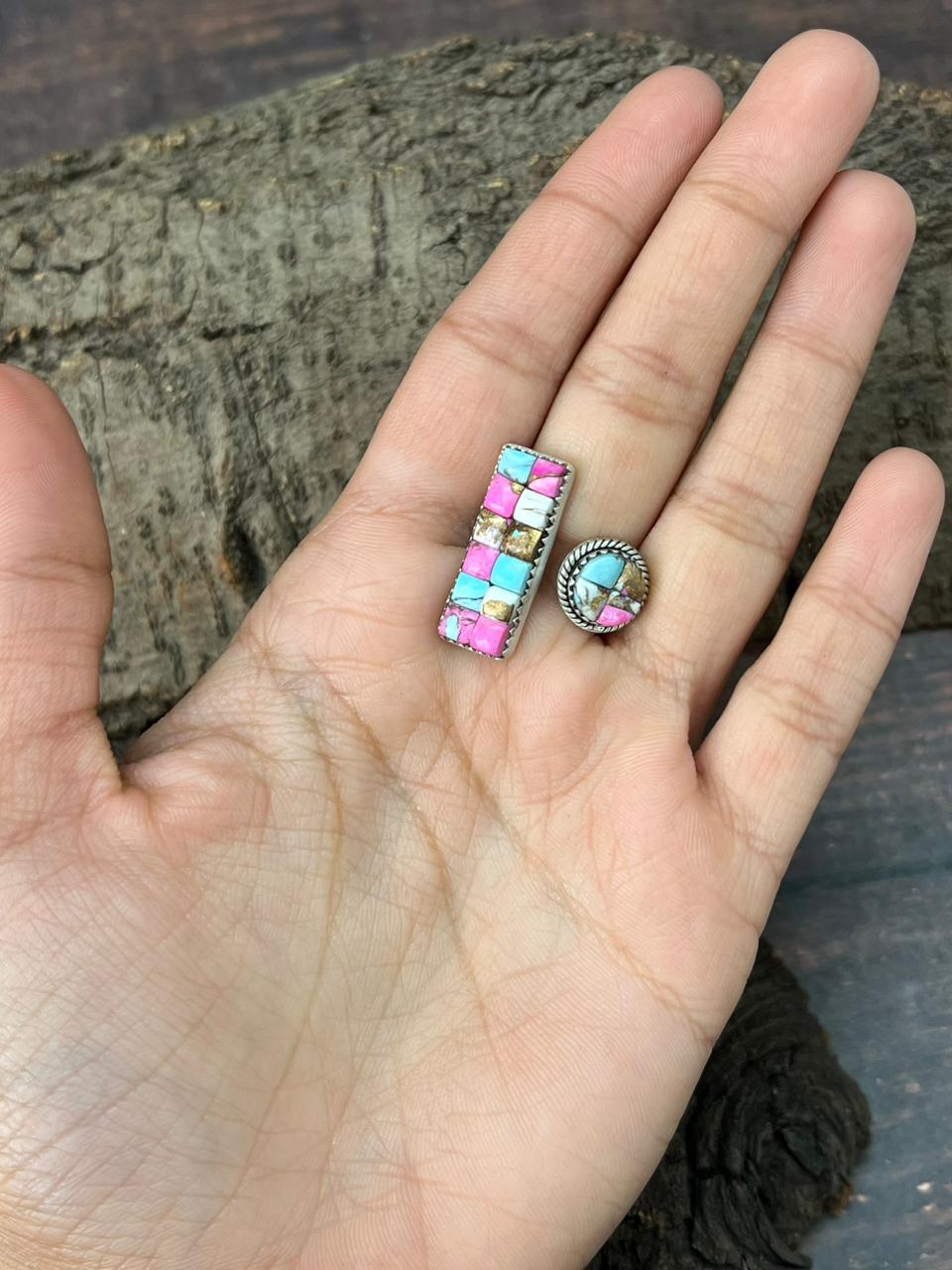 Handmade Sterling Silver Cotton Candy Adjustable Ring "Signed Nizhoni"