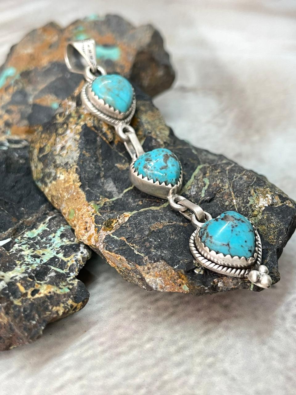 Handmade Sterling Silver Arizona Turquoise Pendant "Signed Nizhoni"