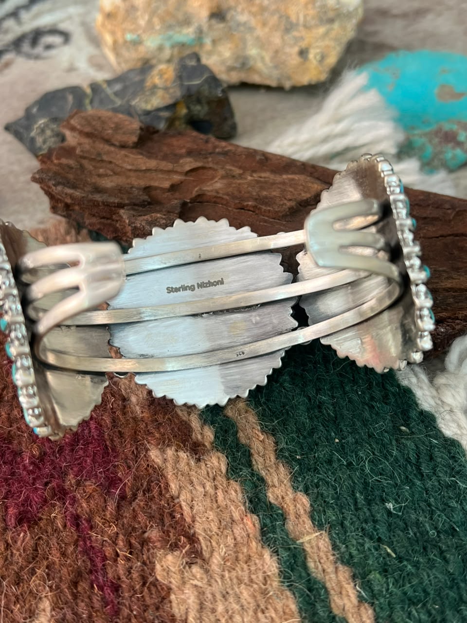 Handmade Sterling Silver Kingman Turquoise Cuff Bracelet Signed Nizhoni