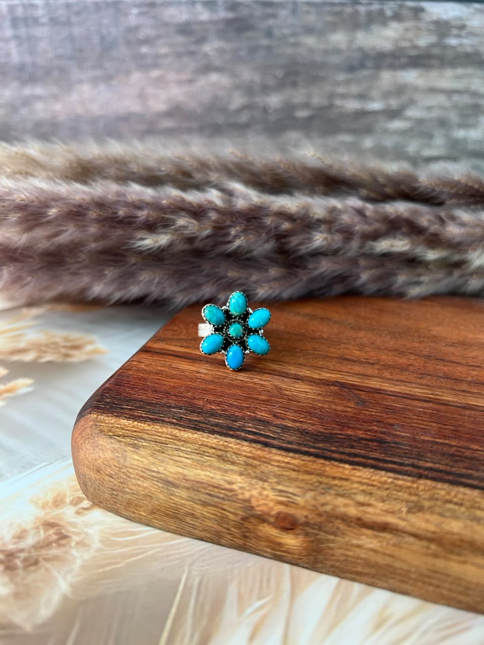 Handmade Sterling Silver Kingman Turquoise Adjustable Ring Signed Nizhoni