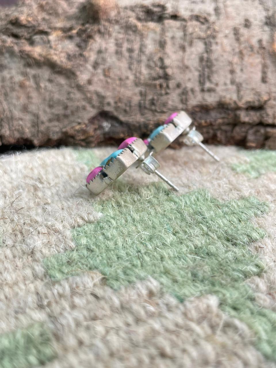 Handmade Sterling Silver Cotton Candy Post Studs Earrings "Signed Nizhoni"