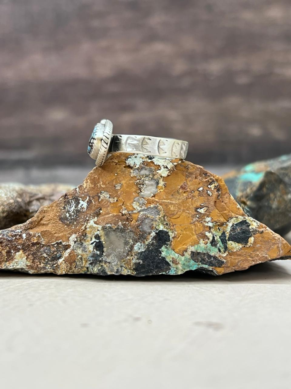 Handmade Sterling Silver Golden Hills Turquoise Adjustable Ring "Signed Nizhoni"