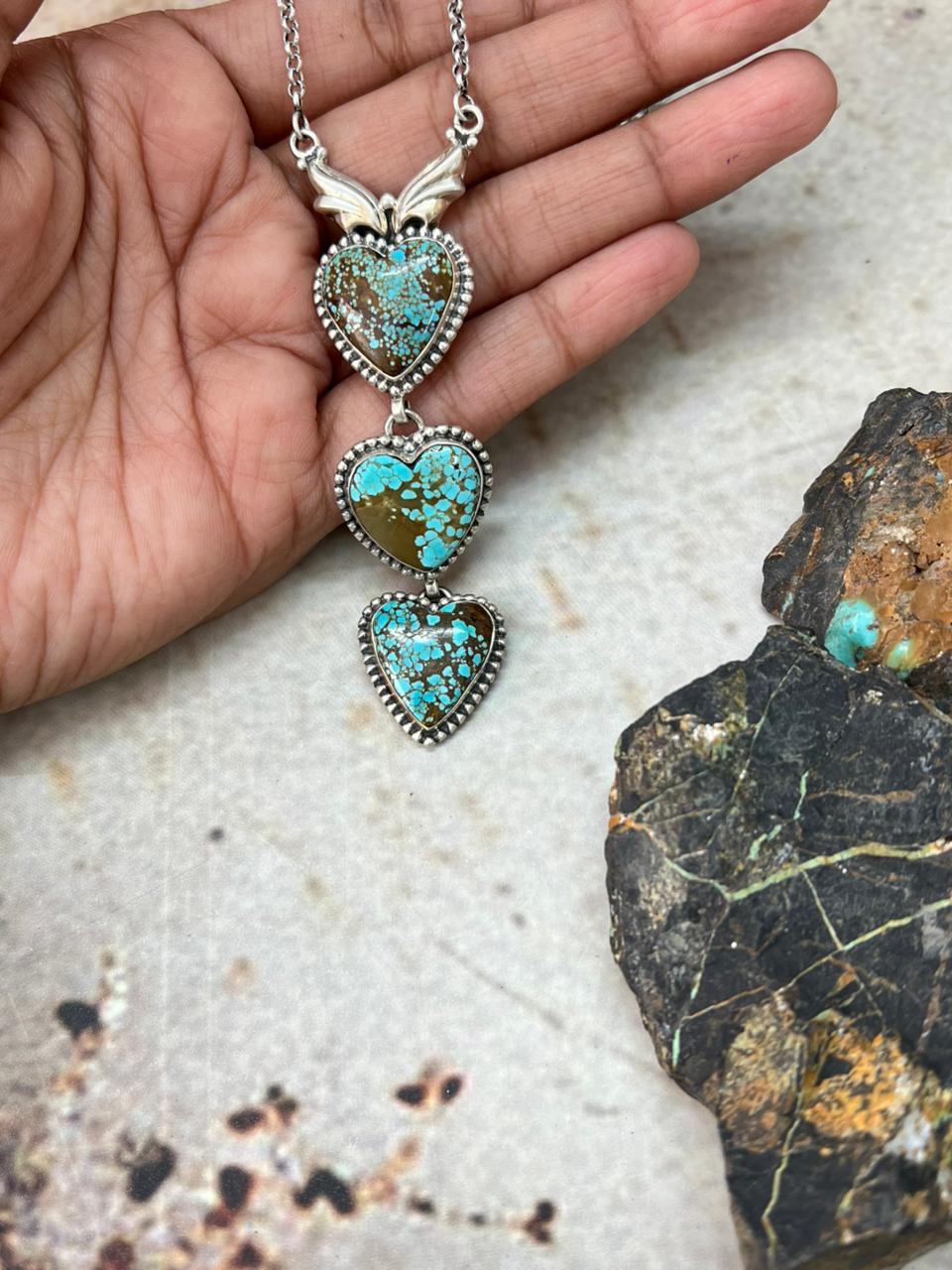 Handmade Sterling Silver Number 8 Turquoise Heart Necklace "Signed Nizhoni"