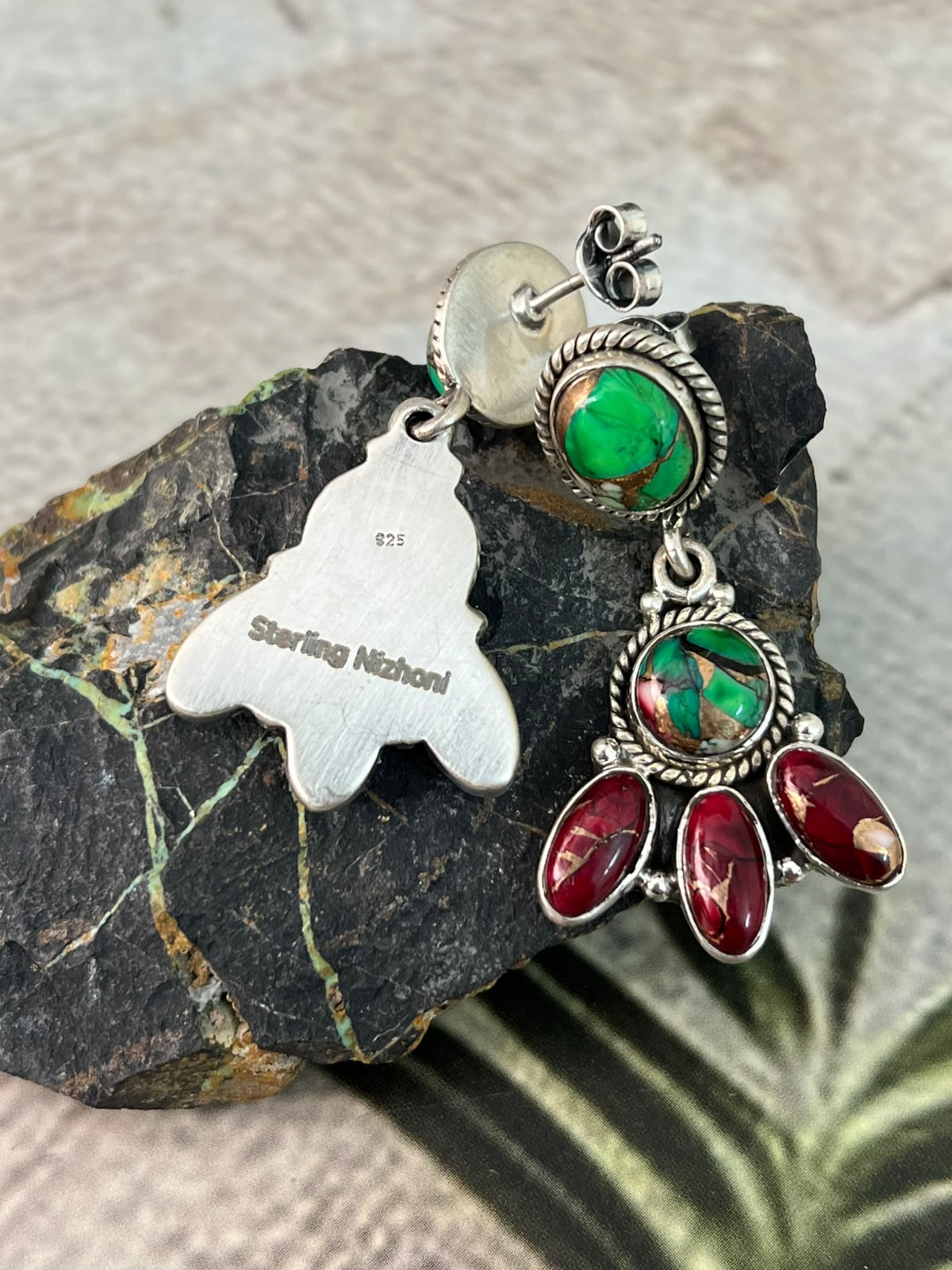 Handmade Sterling Silver Christmas Dahlia Collection: Post Dangle Earrings Signed Nizhoni