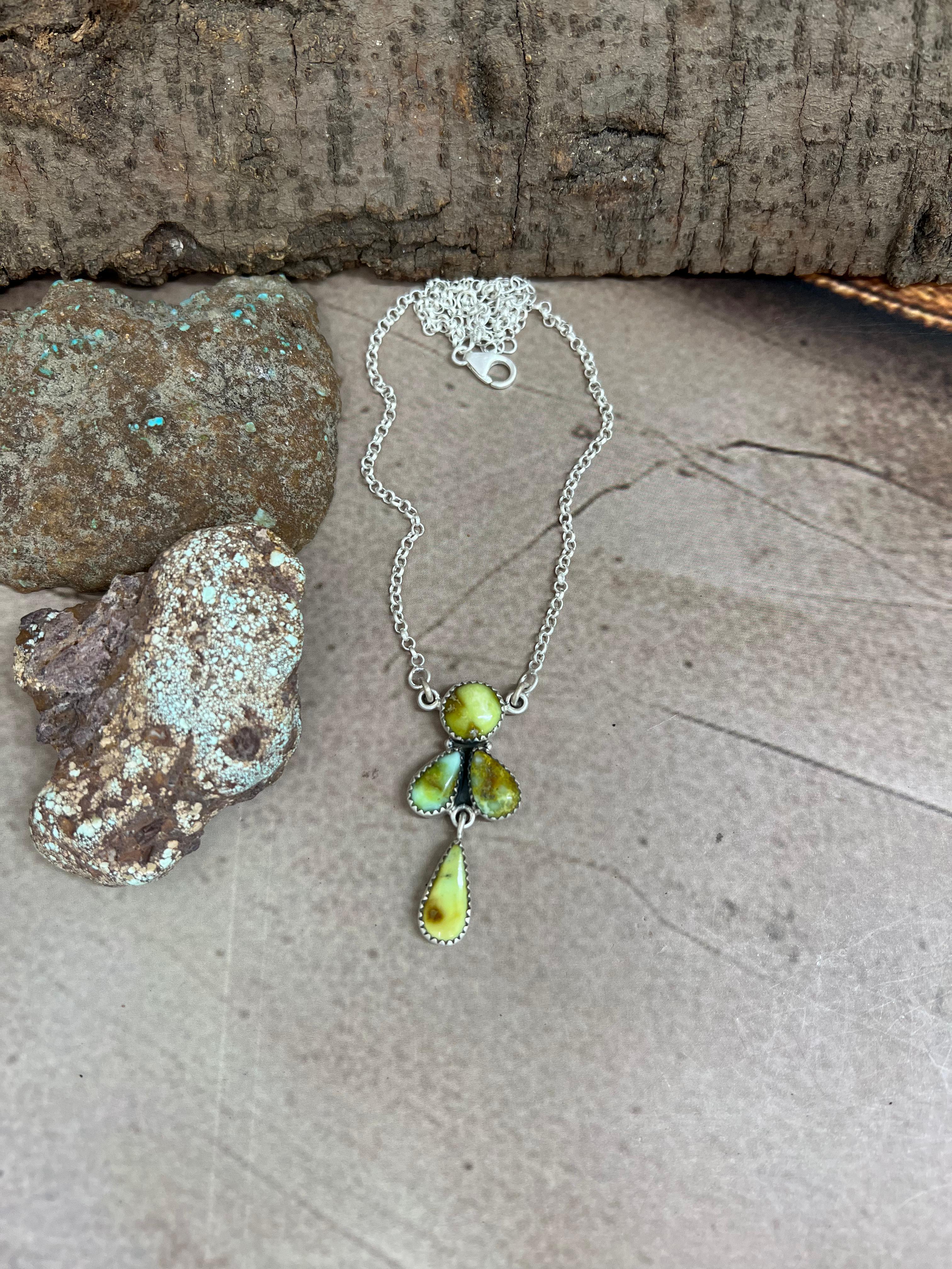 Handmade Sterling Silver Palomino Turquoise Necklace with Signed Nizhoni