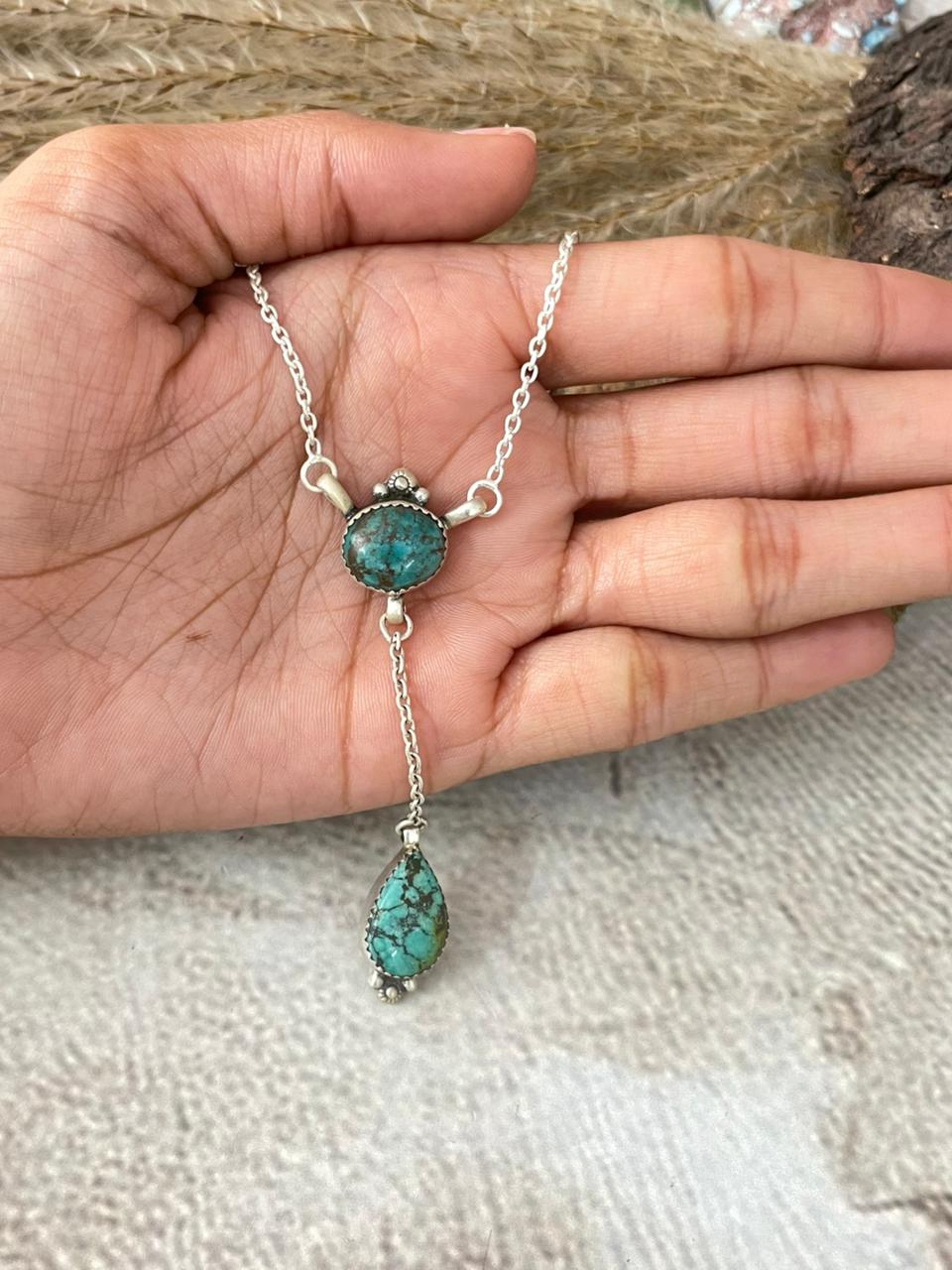 Handmade Sterling Silver Tibetan Turquoise Necklace "Signed Nizhoni"