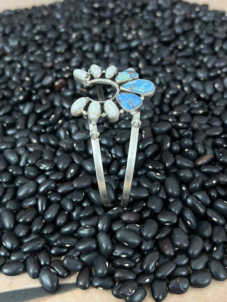 Handmade Sterling Silver Golden Hills with White Collection Bracelet "Signed Nizhoni"