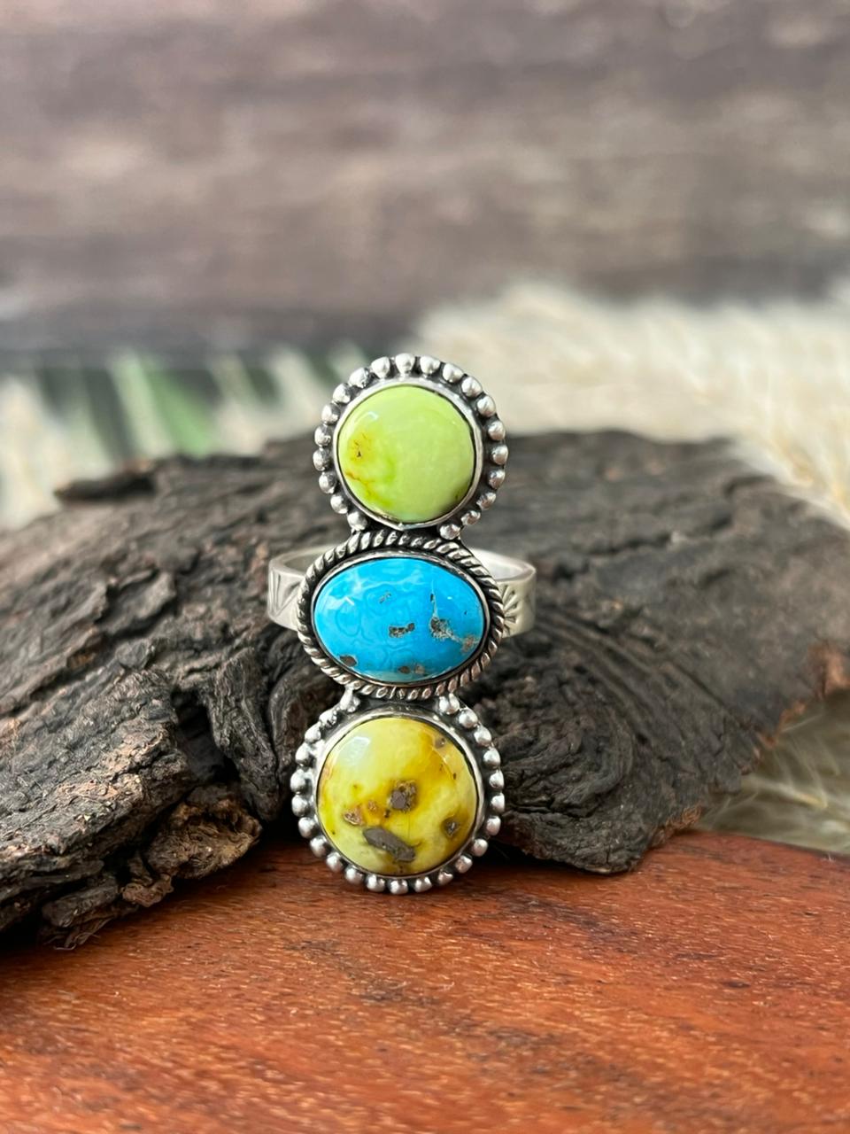 Handmade Sterling Silver Sierra Bella with Palomino Turquoise Collection: Adjustable Ring "Signed Nizhoni"