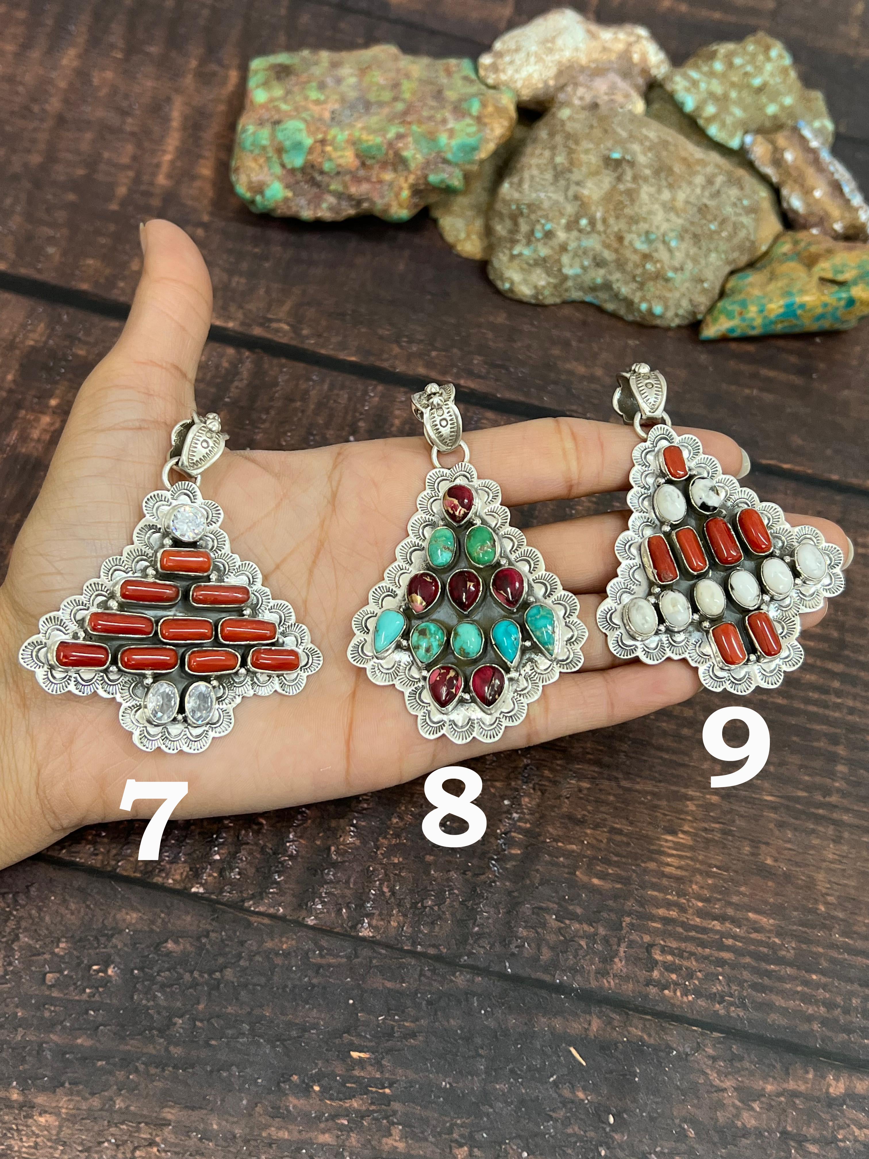 Handmade Sterling Silver Multi Stones Pendant, Signed Nizhoni