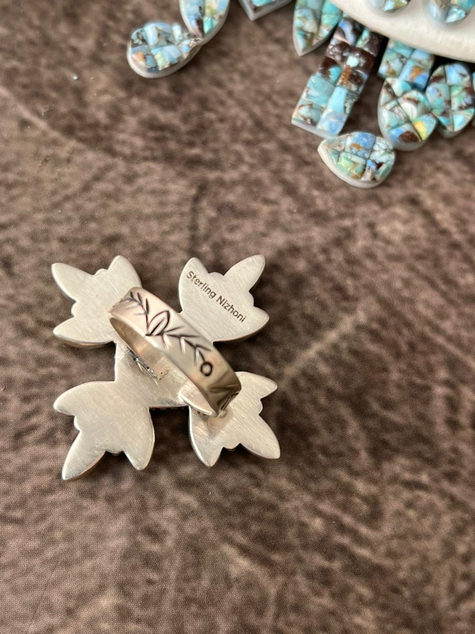 Handmade Sterling Silver 'Golden Hills Turquoise Cobble Collection' Adjustable Ring "Signed Nizhoni"
