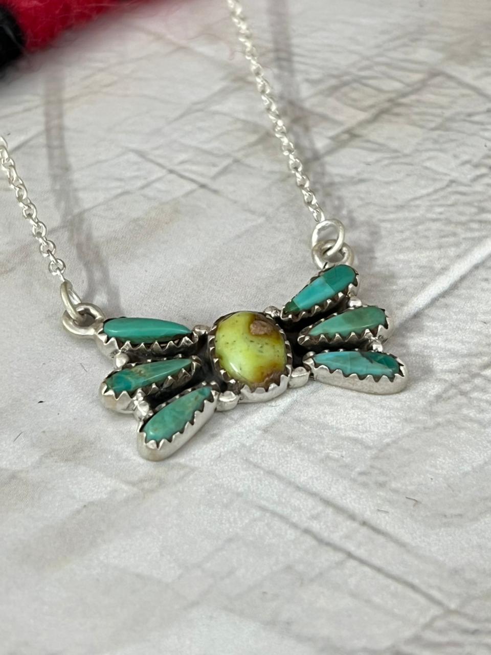 Handmade Sterling Silver Kingman with Palomino Turquoise Necklace "Signed Nizhoni"