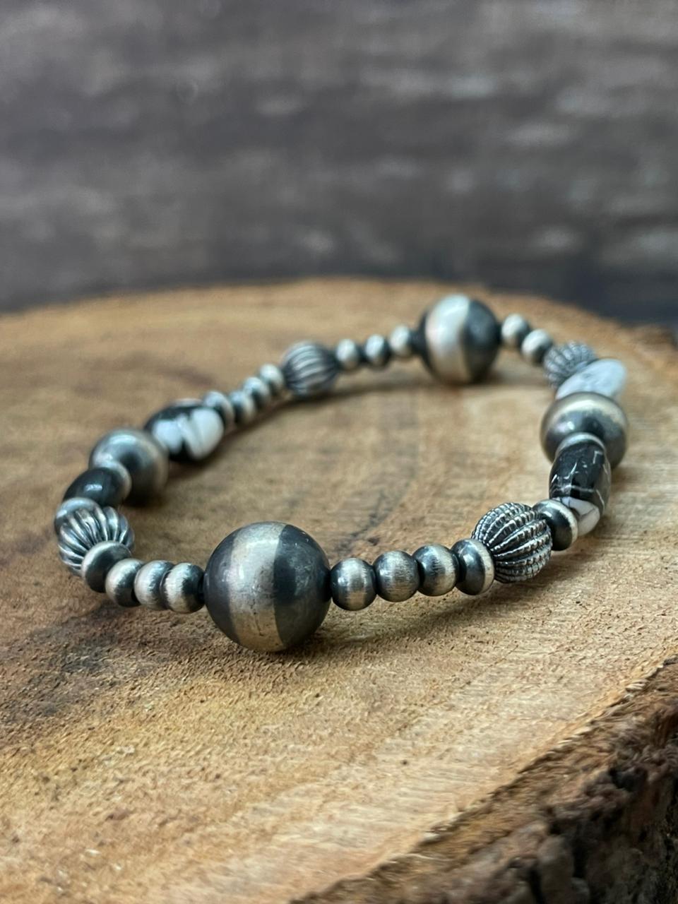 Handmade Sterling Silver Beaded White Buffalo Chain Bracelet (7)