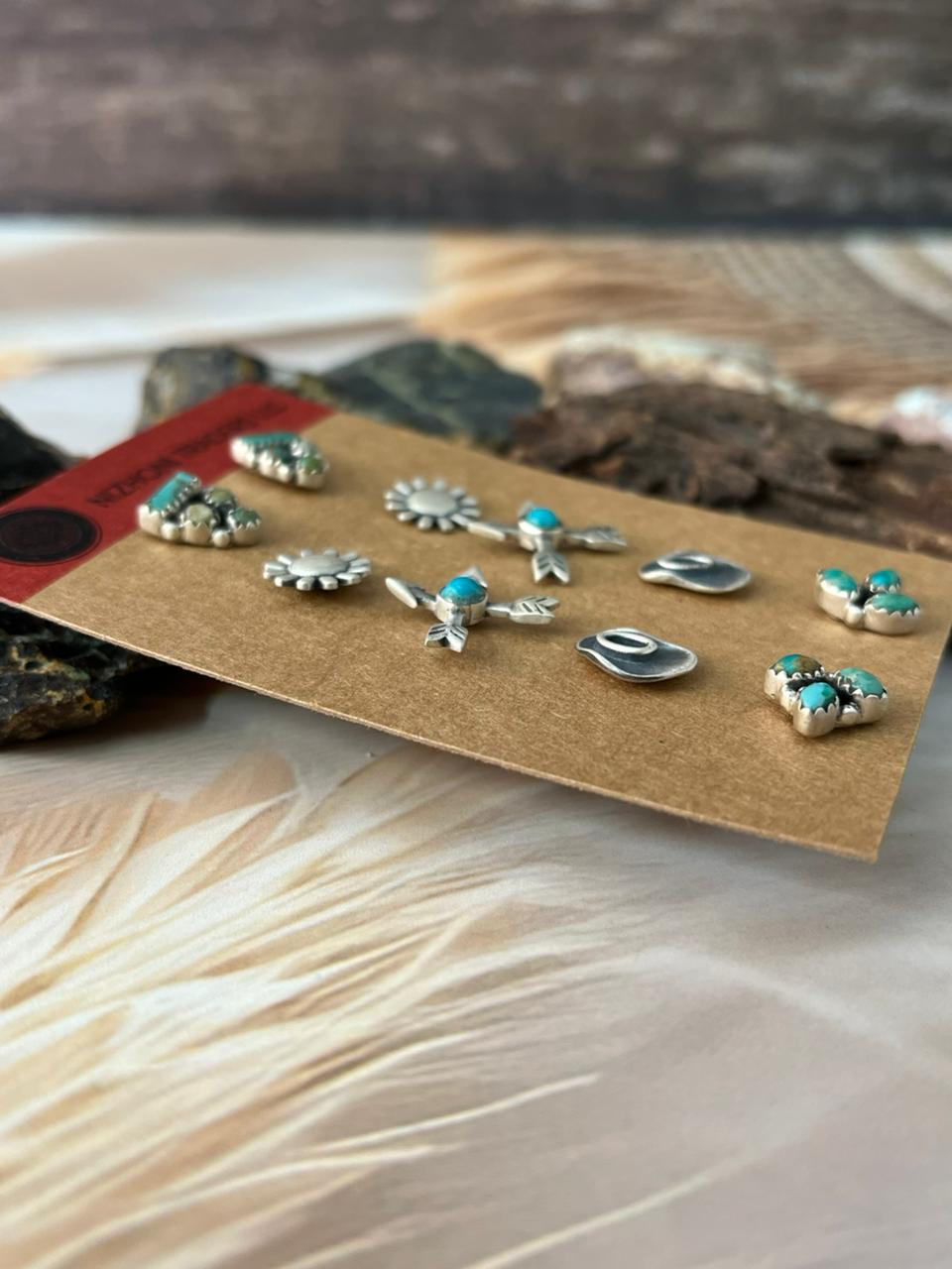 Handmade Sterling Silver Kingman Turquoise Earrings Card