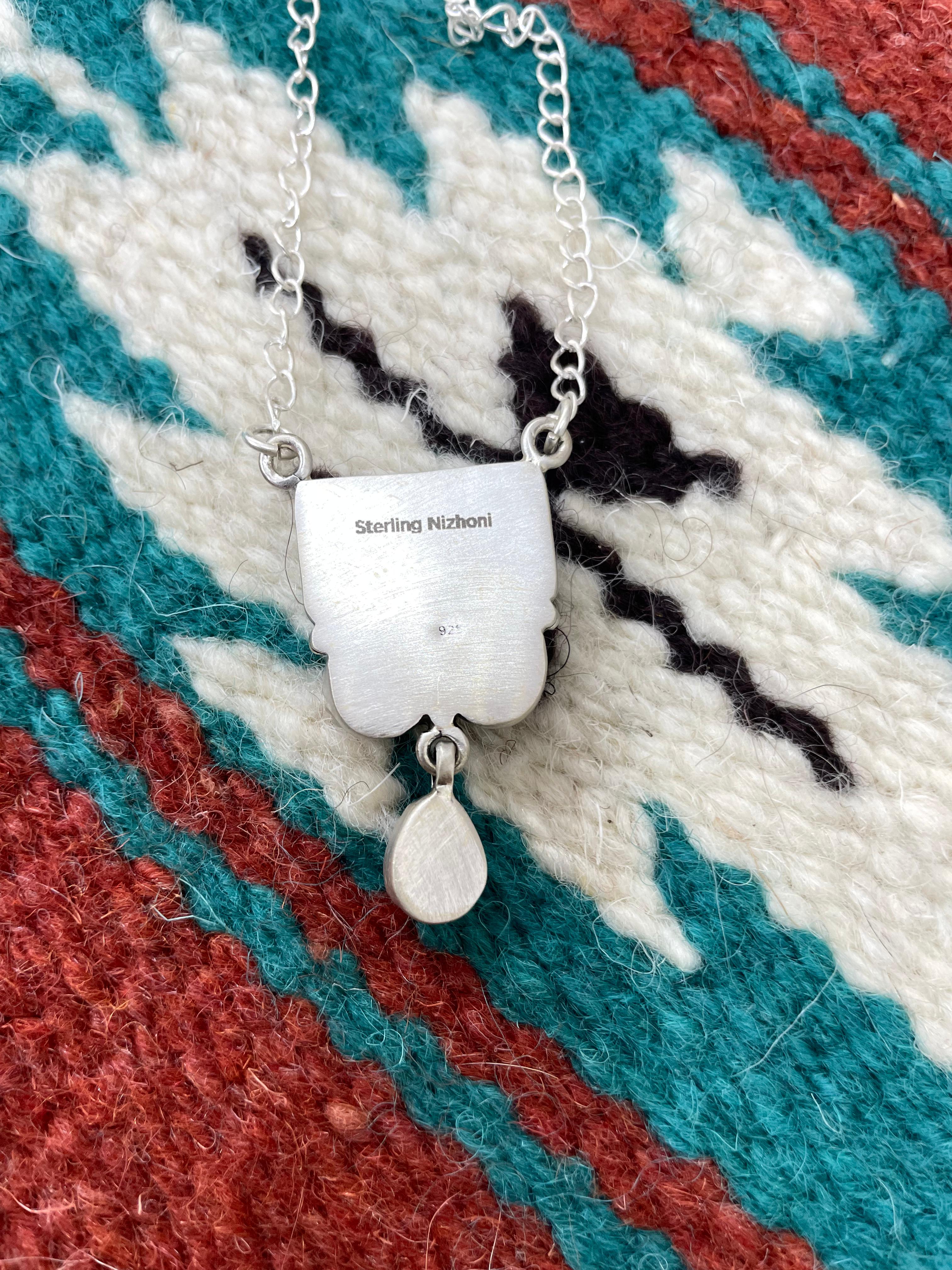 Handmade Sterling Silver Kingman with Dahlia Rose Necklace with Signed Nizhoni