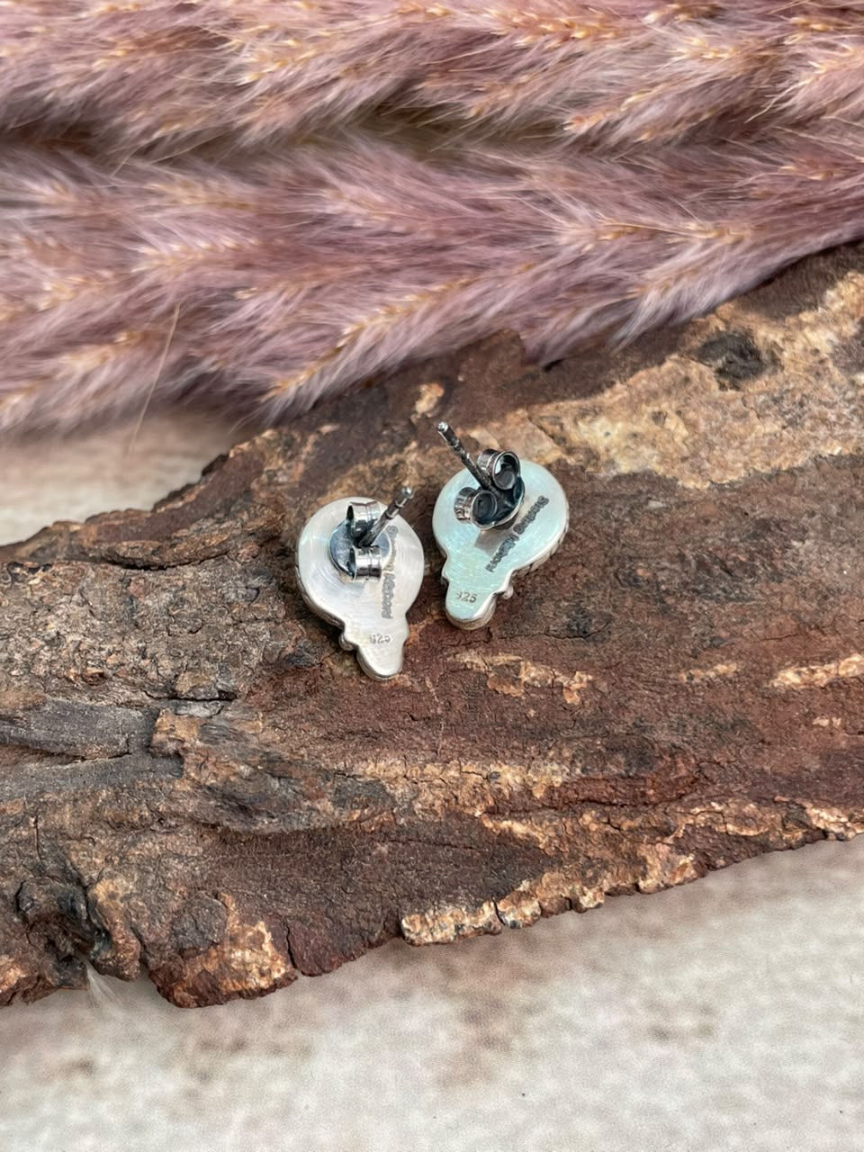 Handmade Sterling Silver Egyptian Turquoise Collection: Post Studs Earrings Signed Nizhoni
