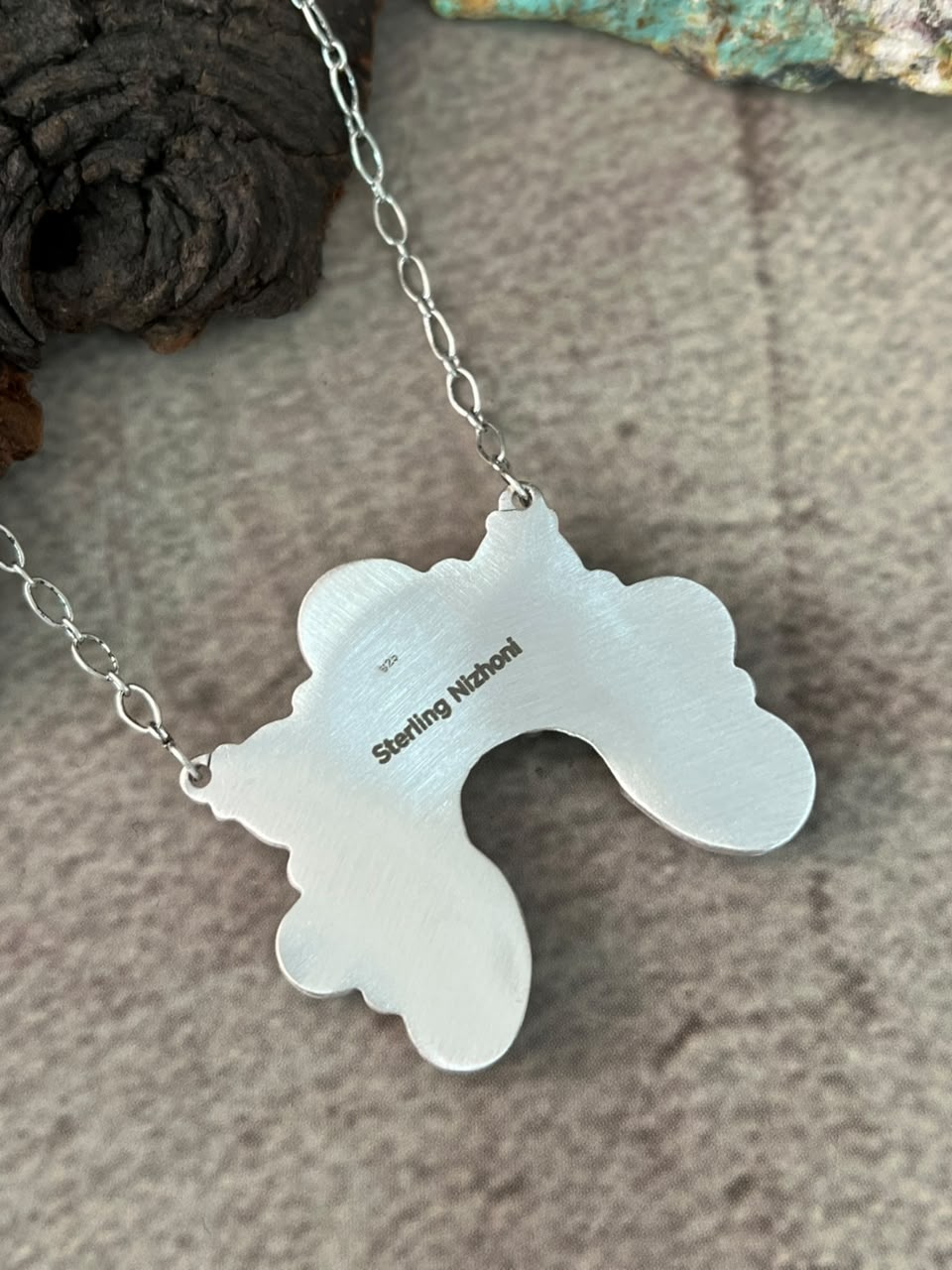 Handmade Sterling Silver Campitos Turquoise Collection: Naja Necklace Signed Nizhoni