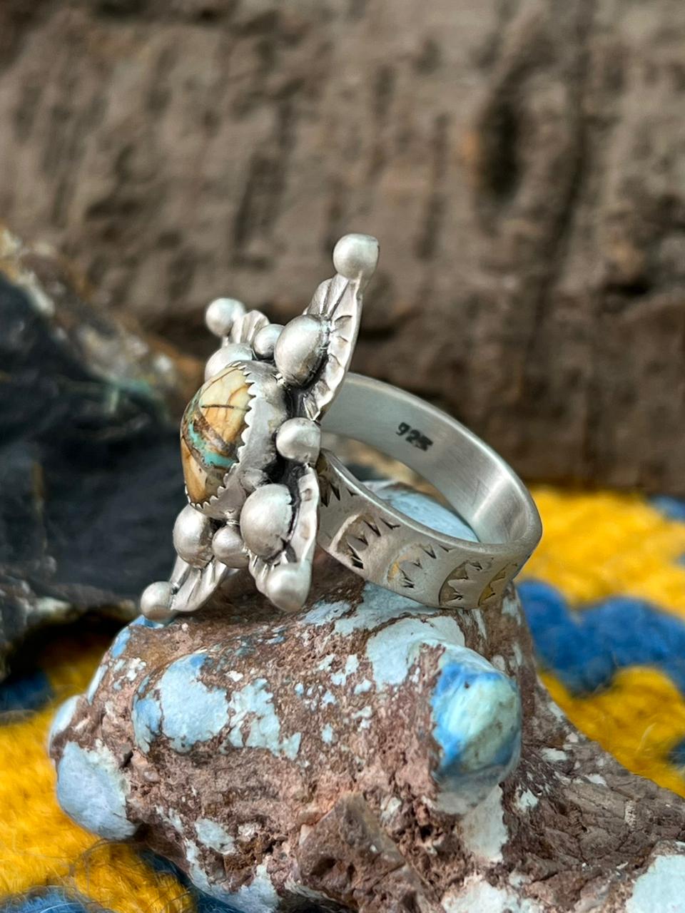 Handmade Sterling Silver Royston Ribbon Turquoise Adjustable Ring "Signed Nizhoni"