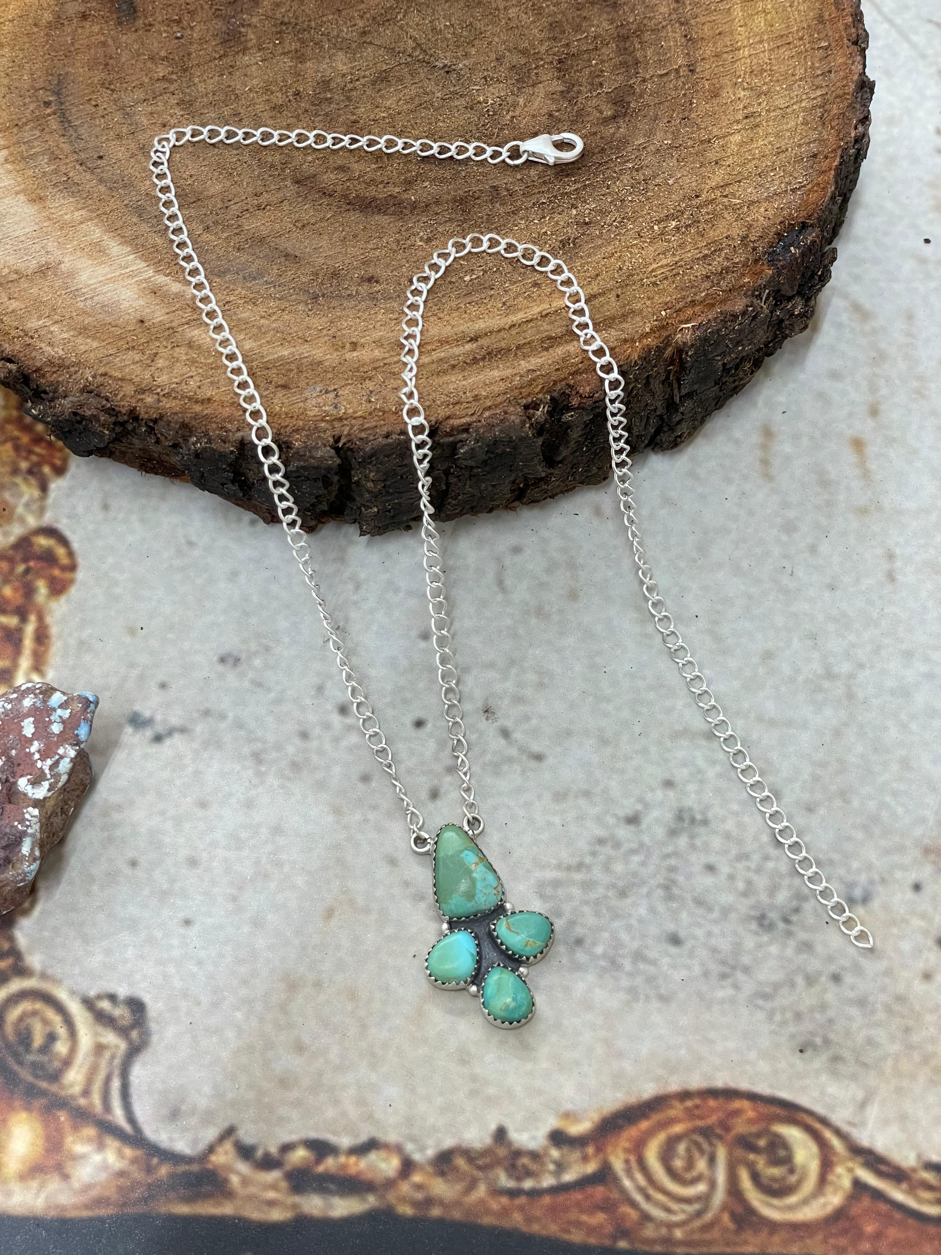 Handmade Sterling Silver Kingman Turquoise Necklace with Signed Nizhoni