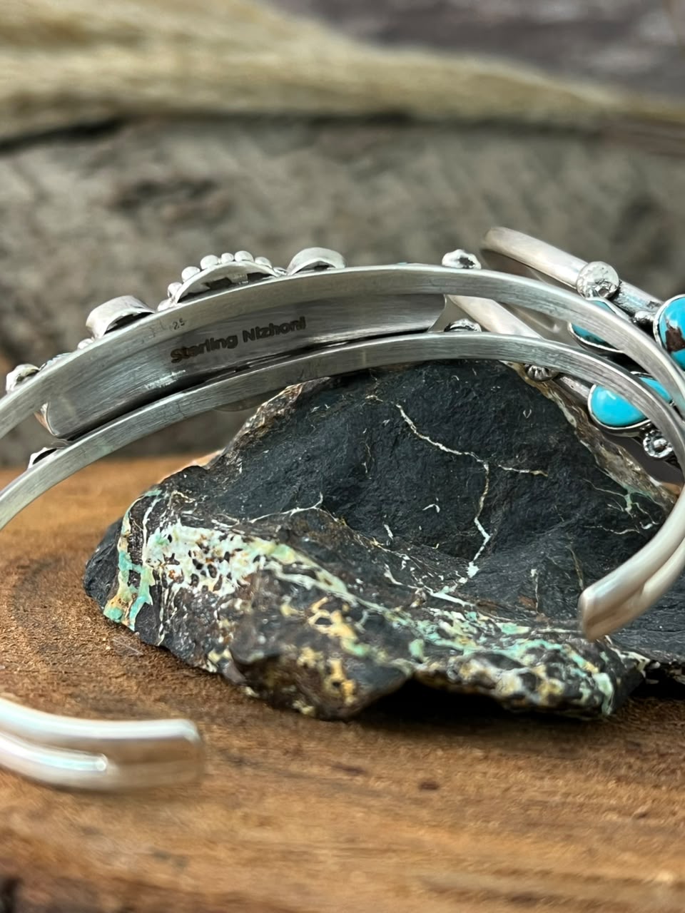 Handmade Sterling Silver Egyptian Turquoise Collection: Cuff Bracelet Signed Nizhoni