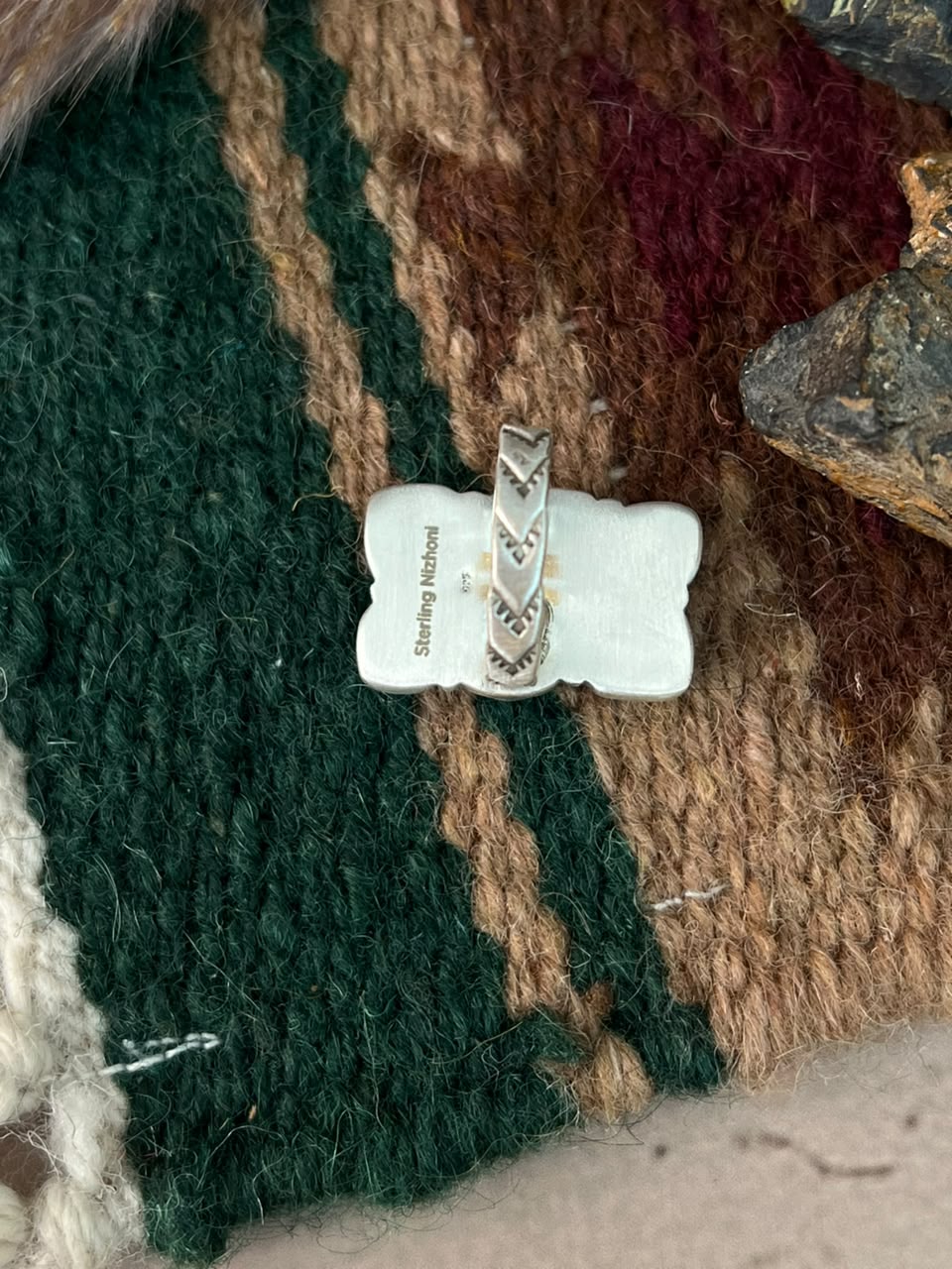 Handmade Sterling Silver Hardy Pit Collection: Adjustable Bar Ring Signed Nizhoni