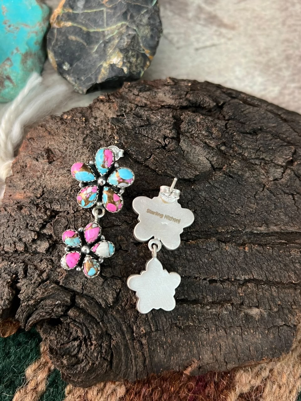 Handmade Sterling Silver Cotton Candy Post Dangle Earrings Signed Nizhoni