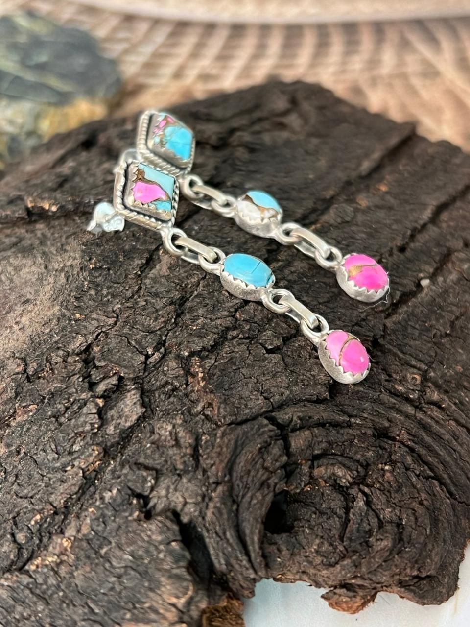 Handmade Sterling Silver Cotton Candy Post Dangle Earrings "Signed Nizhoni"