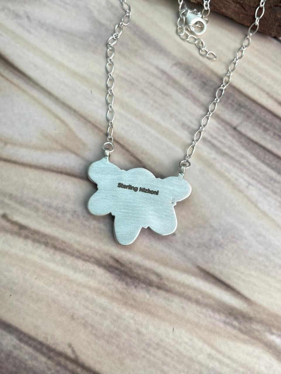 Handmade Sterling Silver Ithaca Peak Turquoise Necklace Signed Nizhoni