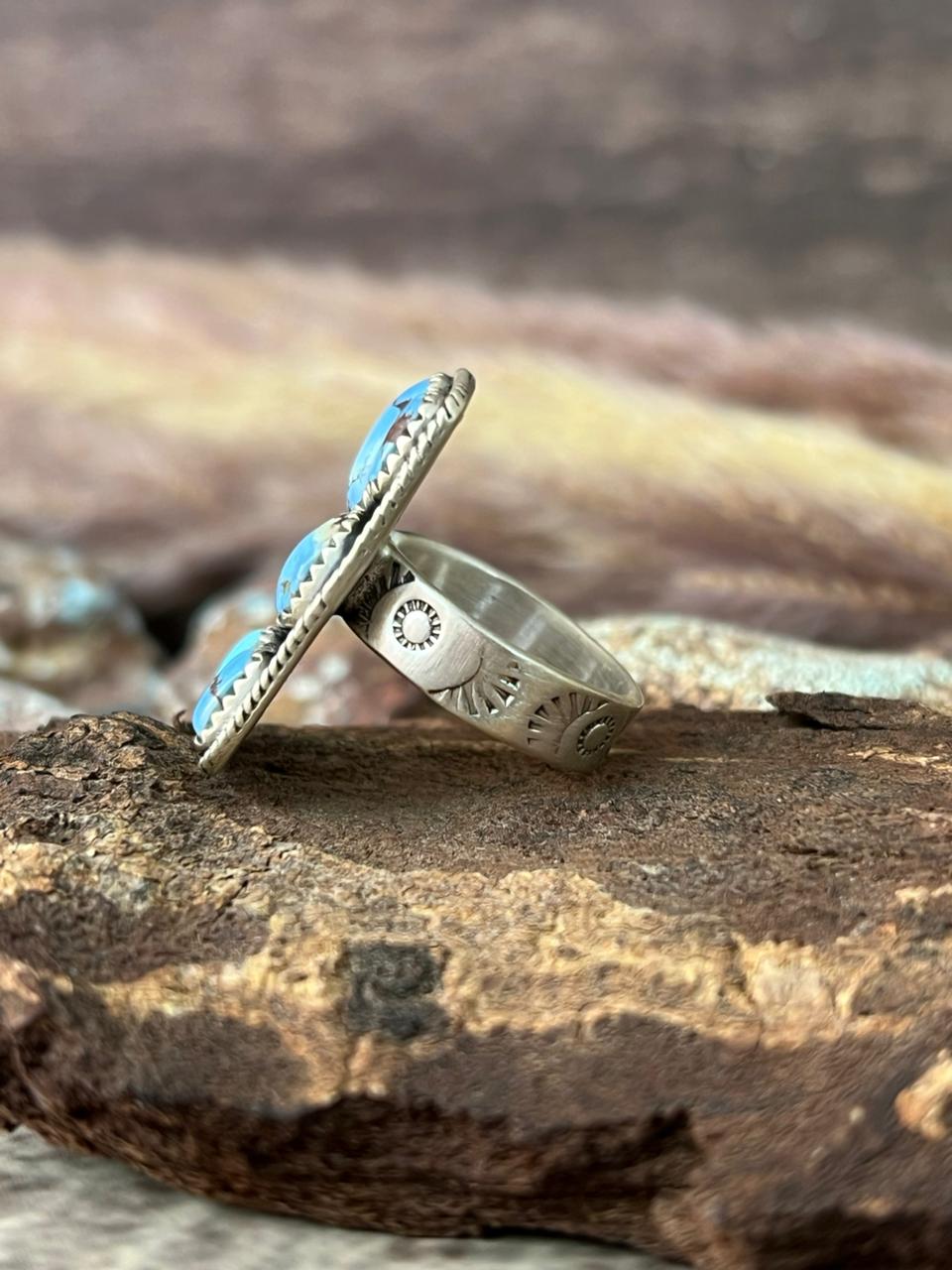 Handmade Sterling Silver Golden Hills Turquoise Adjustable Ring "Signed Nizhoni"