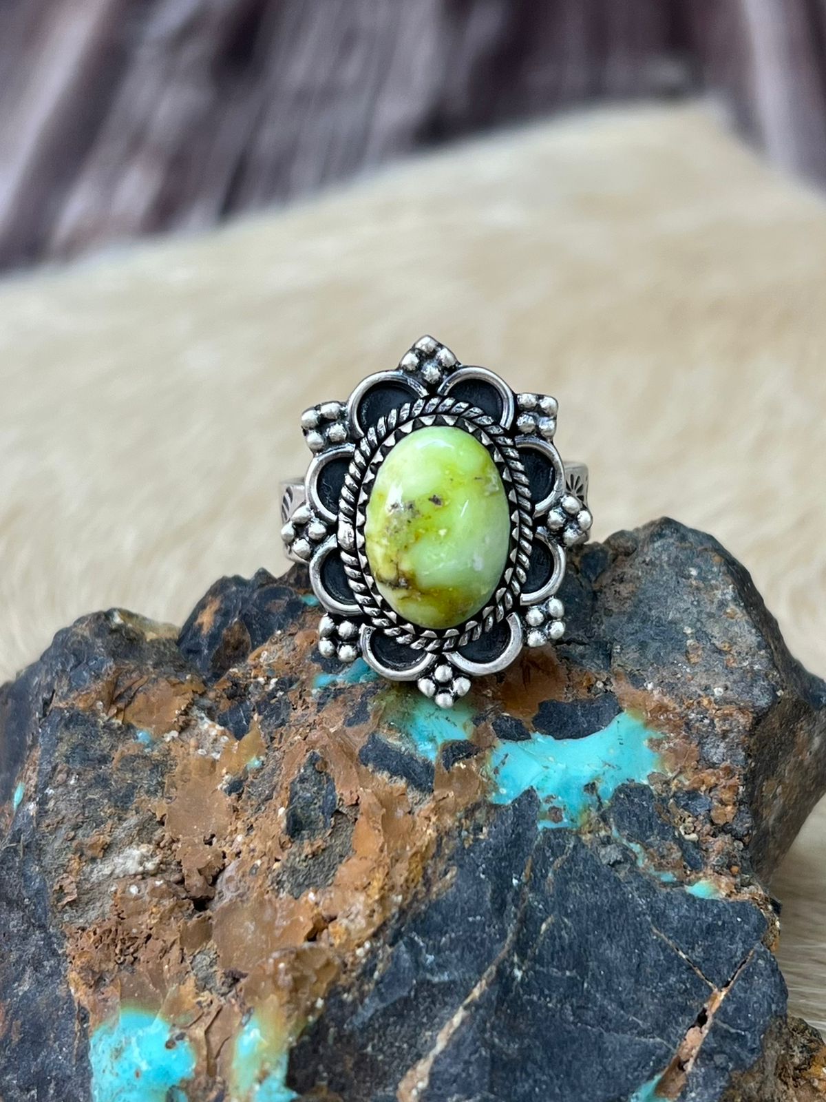 Handmade Sterling Silver Palomino Turquoise Adjustable Ring "Signed Nizhoni"