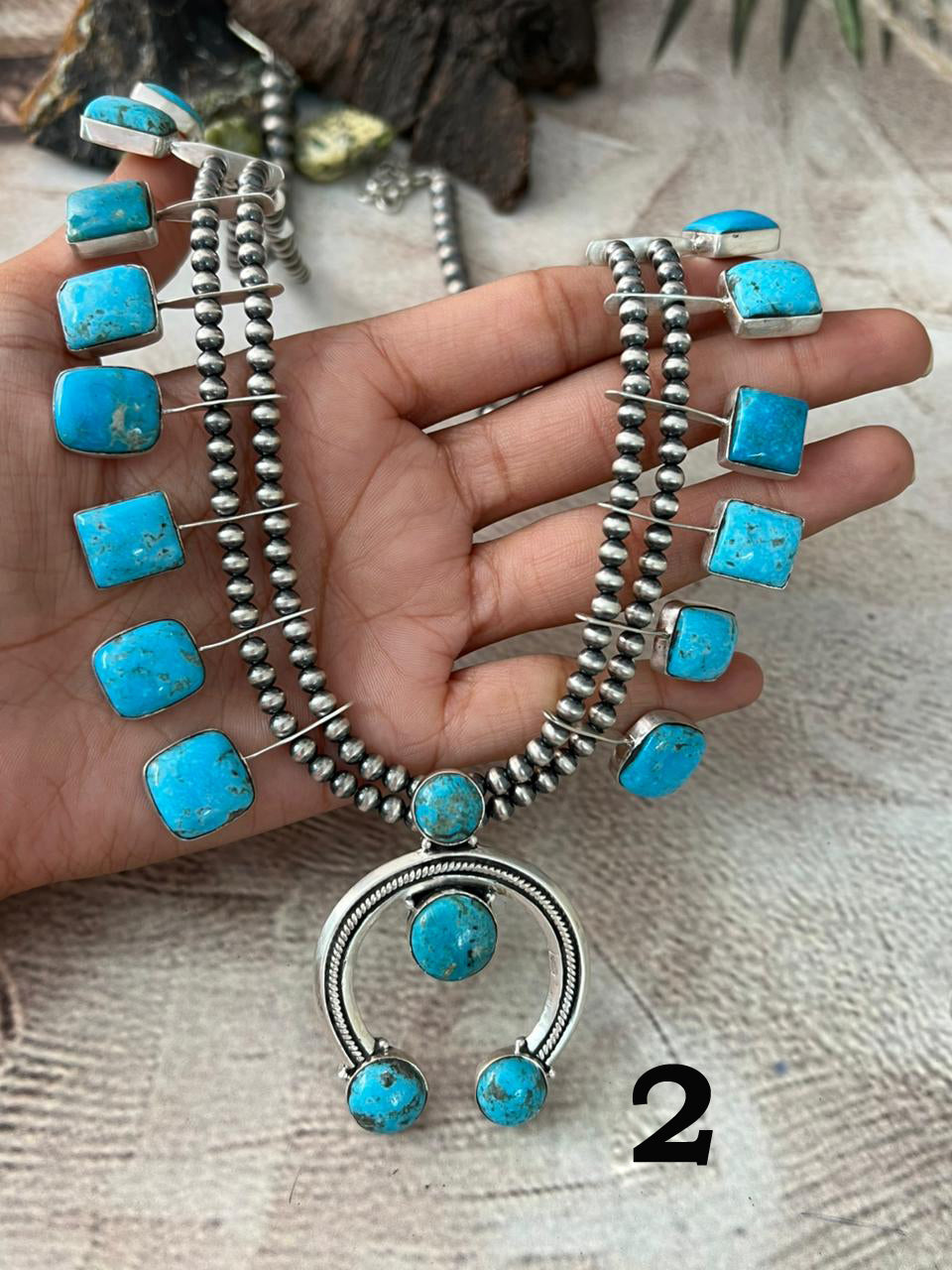 Handmade Sterling Silver Blue Bird with Arizona Blue Turquoise Beaded Necklace "Signed Nizhoni"