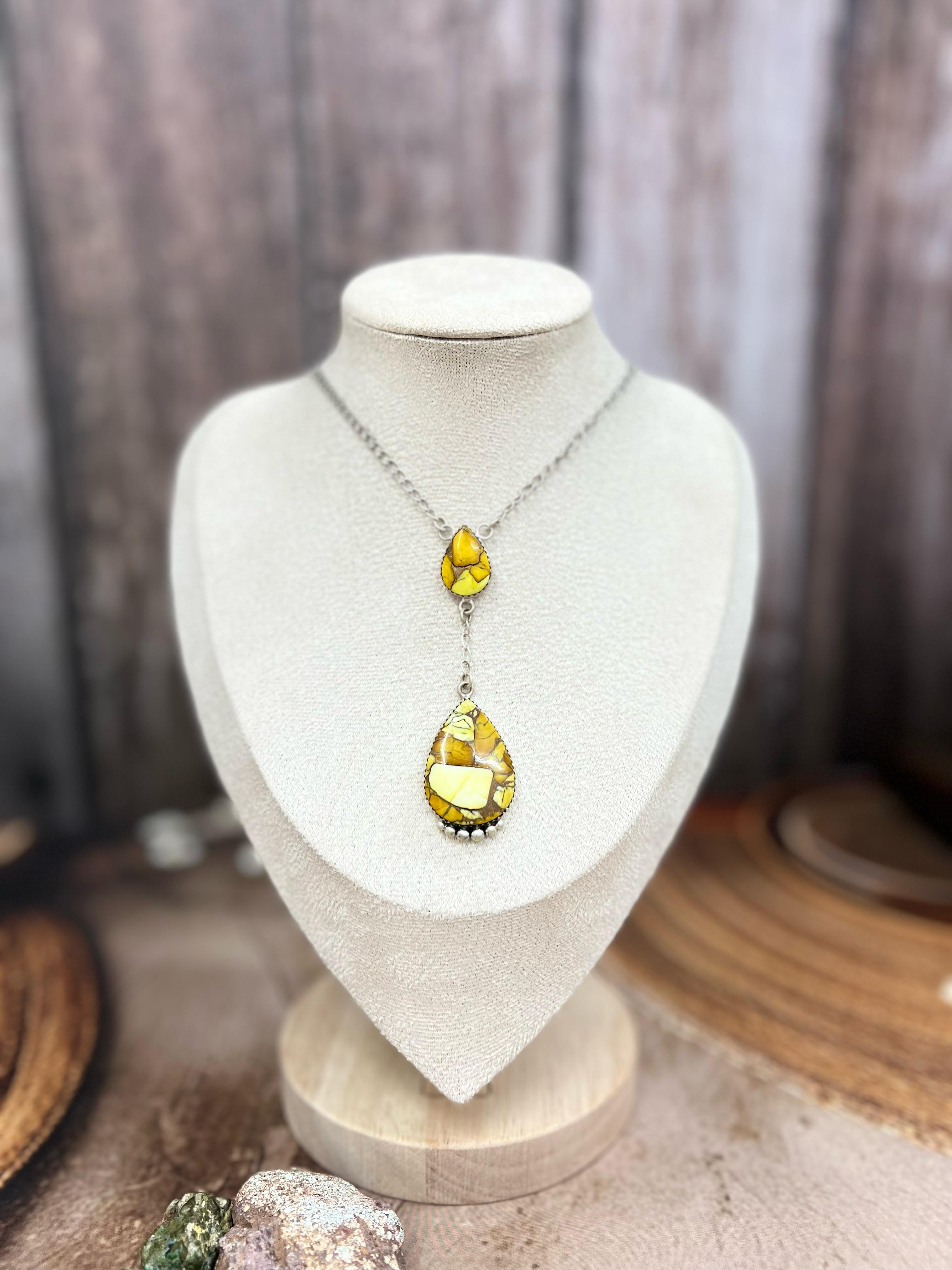 Handmade Sterling Silver Honey Dahlia Necklace with Signed Nizhoni