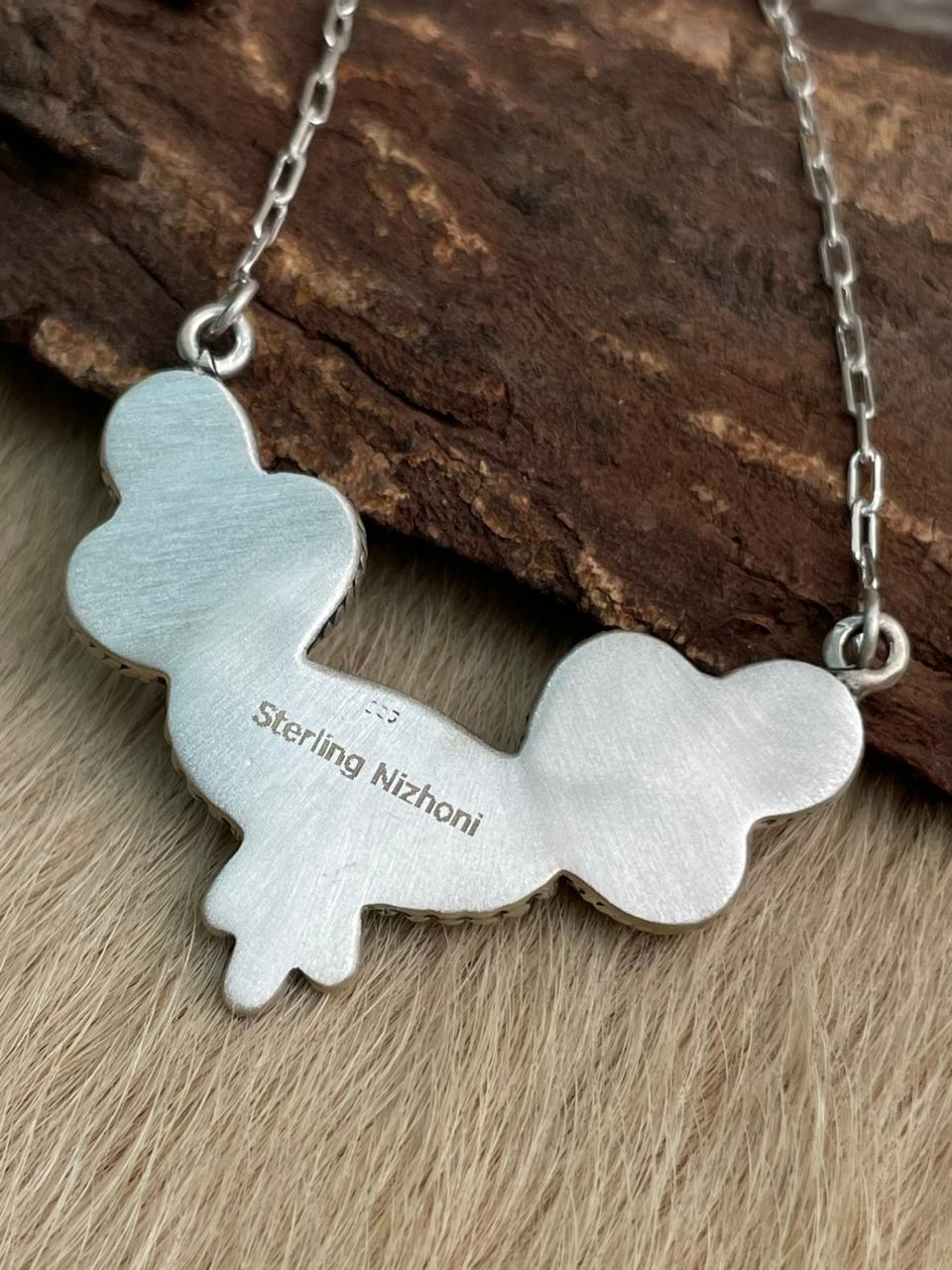 Handmade Sterling Silver White Buffalo Necklace "Signed Nizhoni"