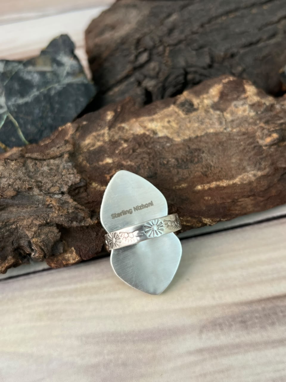 Handmade Sterling Silver Gem Silica Collection: Adjustable Heart Ring Signed Nizhoni