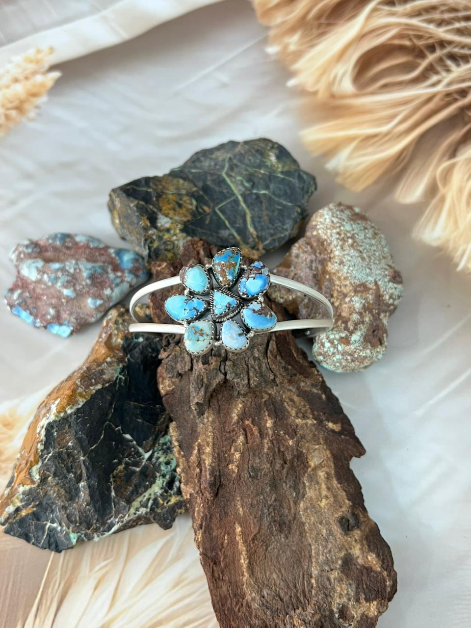 Handmade Sterling Silver Golden Hills Turquoise Bracelet "Signed Nizhoni"