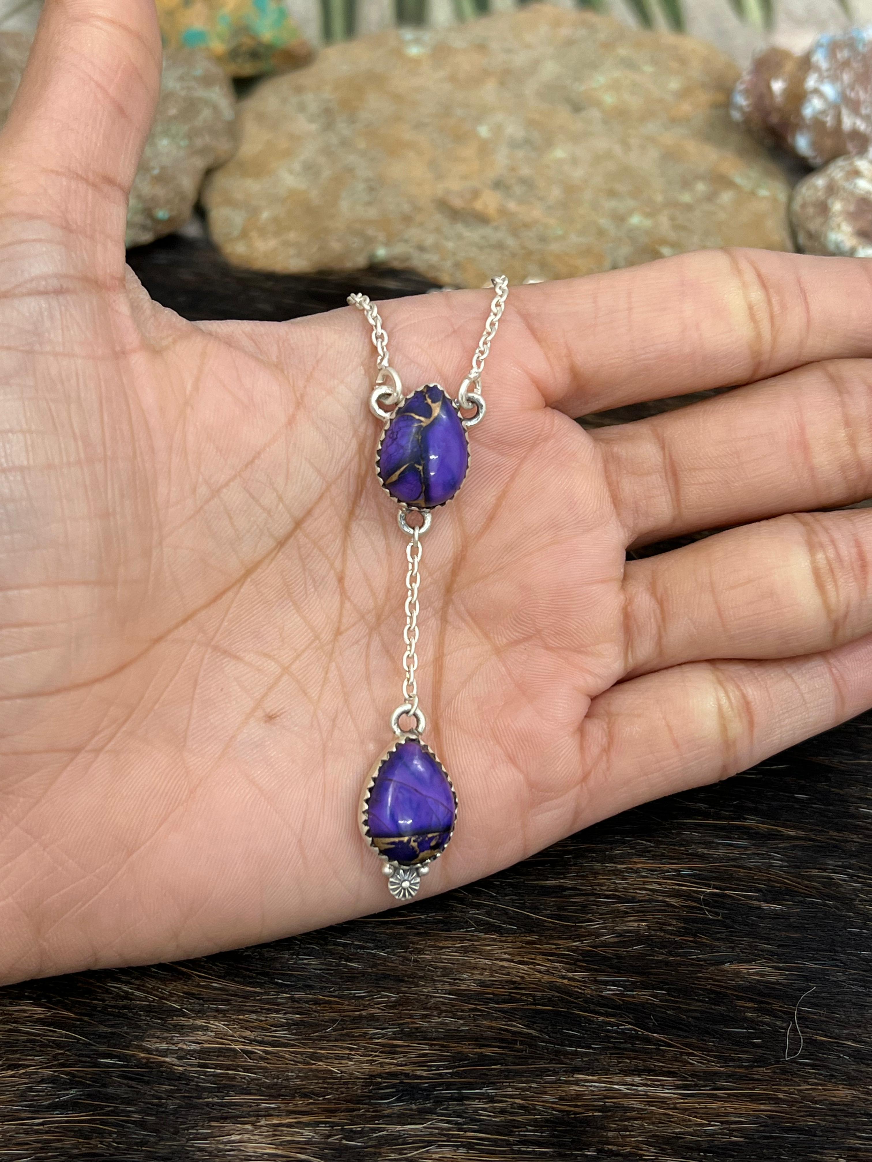 Handmade Sterling Silver Grape Dahlia Necklace with Signed Nizhoni