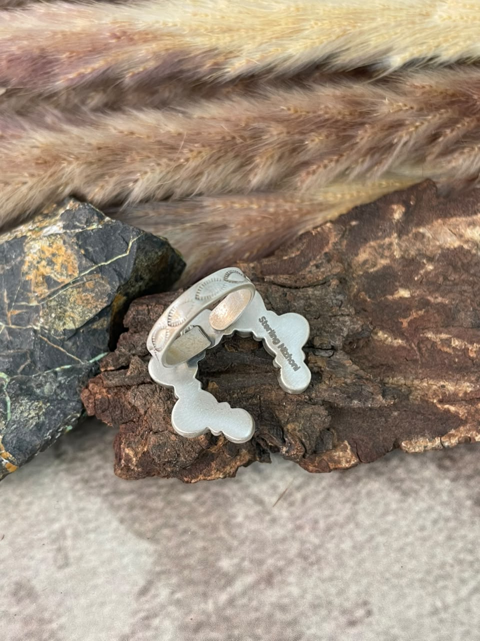 Handmade Sterling Silver Number 8 Turquoise Collection: Naja Adjustable Ring Signed Nizhoni