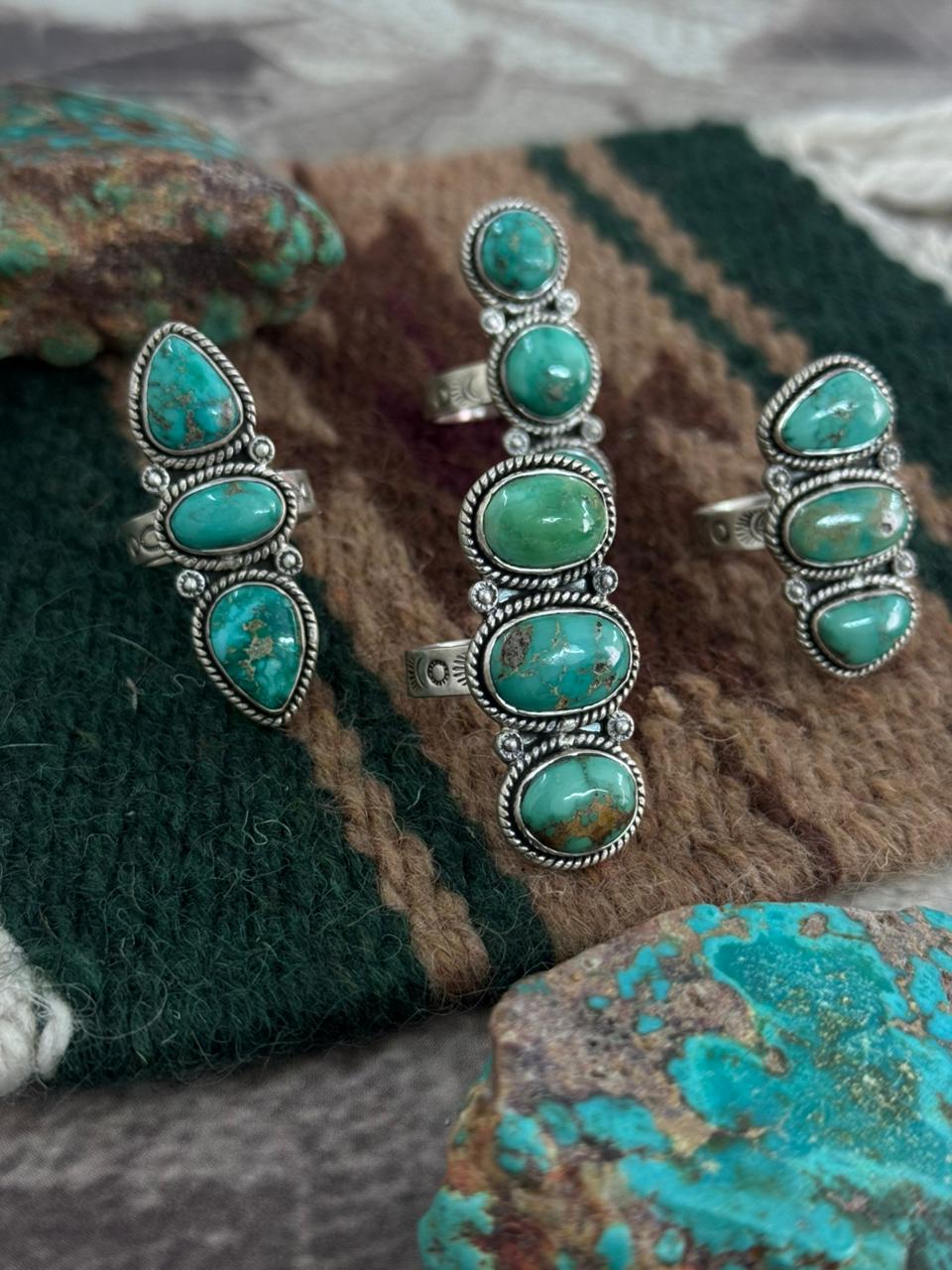 Handmade Sterling Silver Emerald Valley Adjustable Ring "Singed Nizhoni"