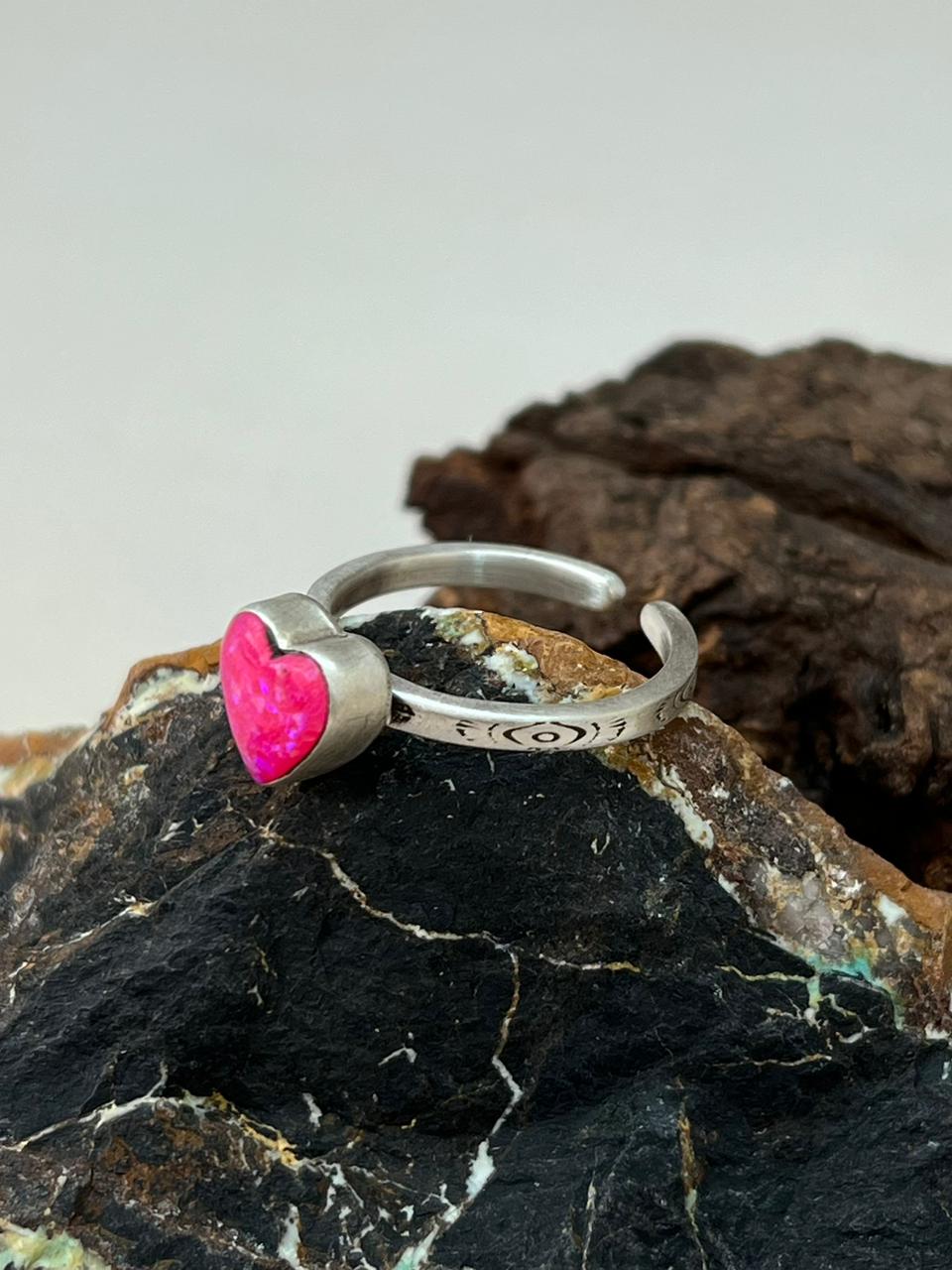 Handmade Sterling Silver Hot Pink Adjustable Ring "Signed Nizhoni"