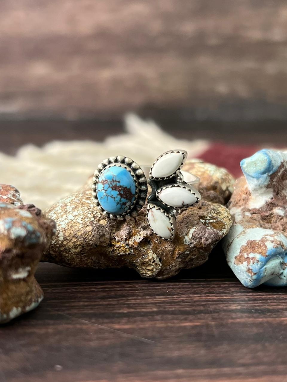 Handmade Sterling Silver Golden Hills with White Collection Adjustable Ring "Signed Nizhoni"