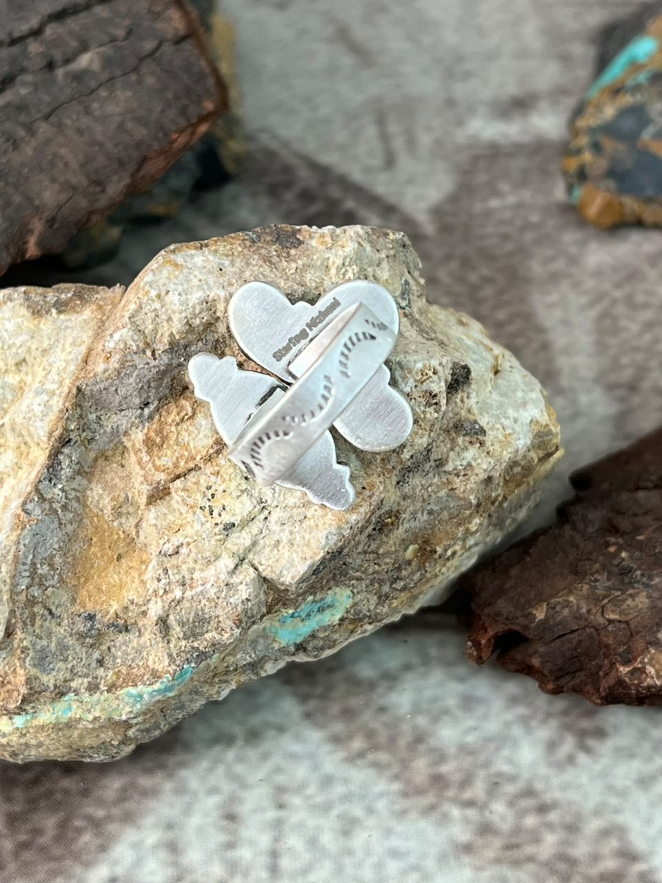 Handmade Sterling Silver Sonoran Mountain with Golden Hills Turquoise Adjustable Ring Signed Nizhoni