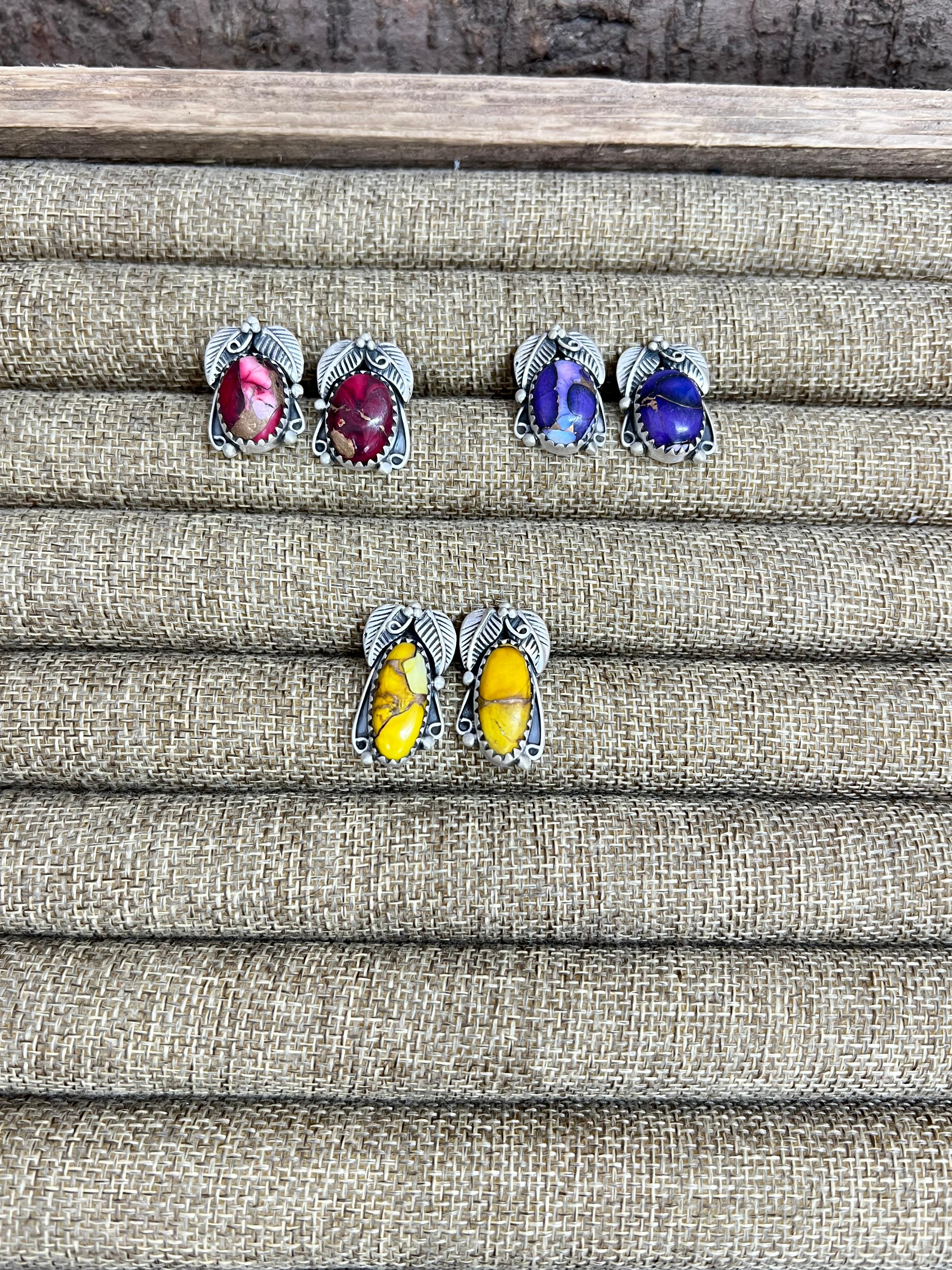 Handmade Sterling Silver Multi Stone Studs, Signed Nizhoni