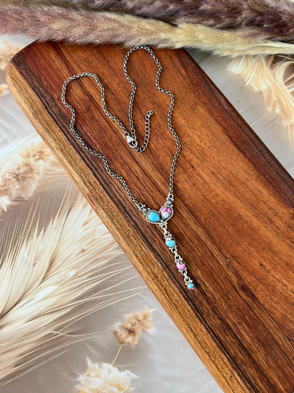 Handmade Sterling Silver Cotton Candy Necklace Signed Nizhoni