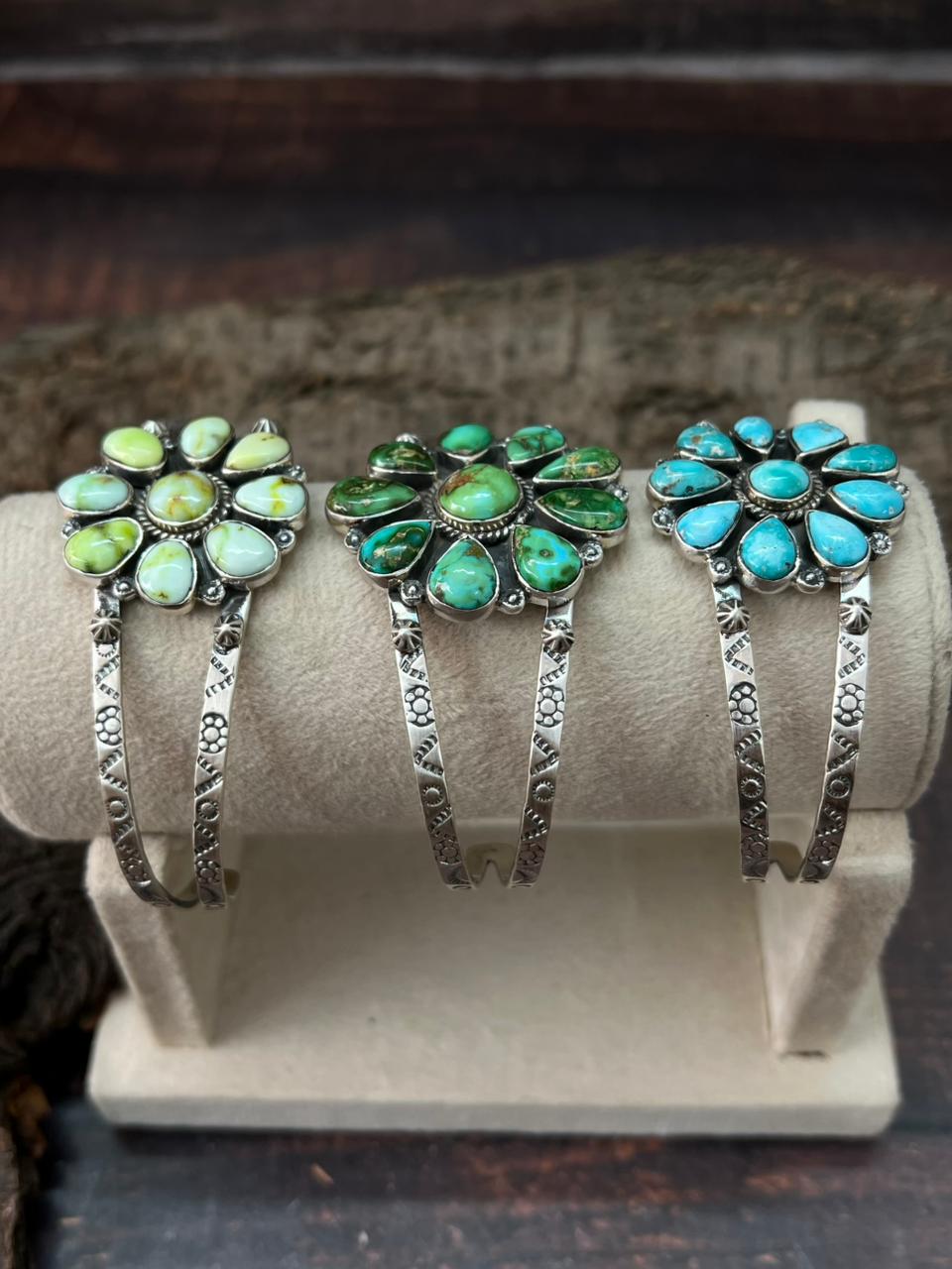 Handmade Sterling Silver Sonoran, White Water, Palomino Turquoise Cuff Bracelet "Signed Nizhoni"