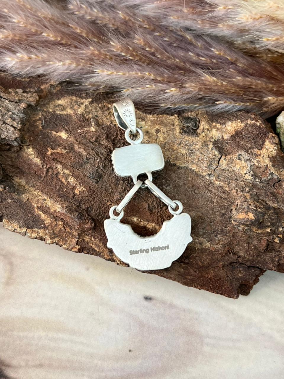 Handmade Sterling Silver Paloma with Kingman Turquoise Pendant Signed Nizhoni